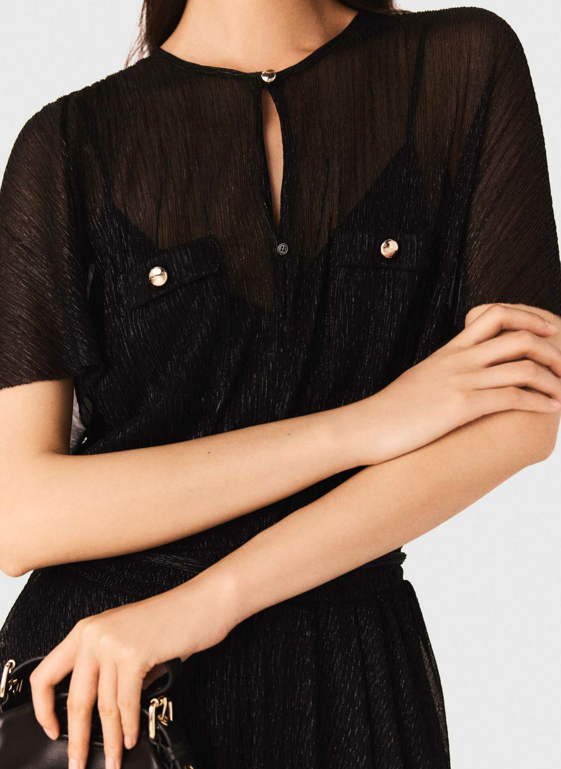 Robe longue col rond pailleté Noir