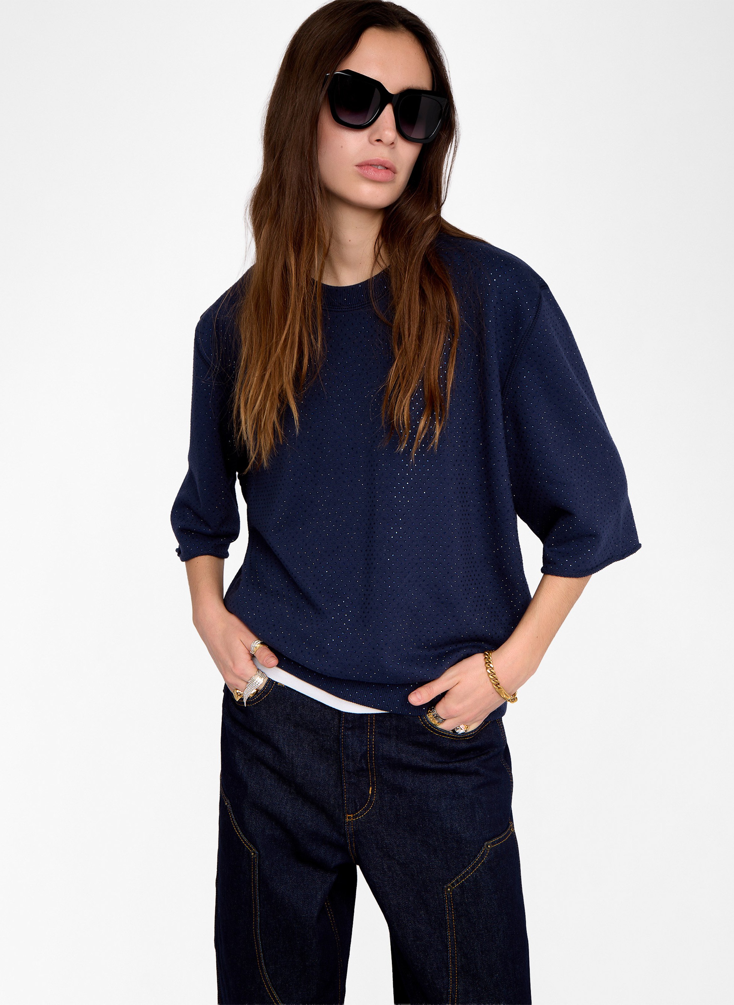 Sweat col rond en coton mélangé edmond ZADIG&VOLTAIRE Bleu