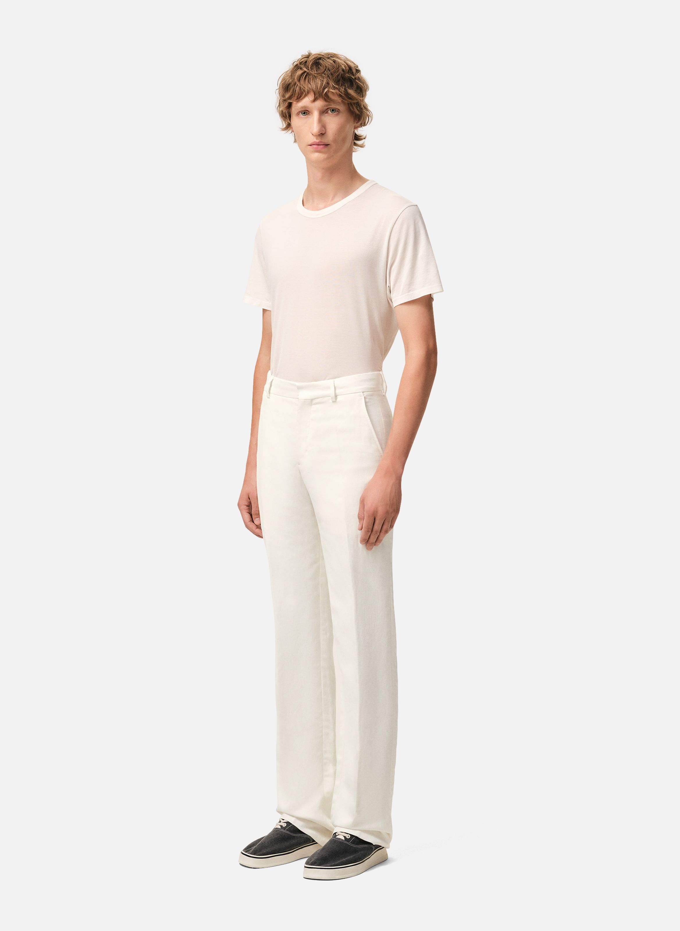 Pantalon droit en lin mélangé AMI PARIS Blanc