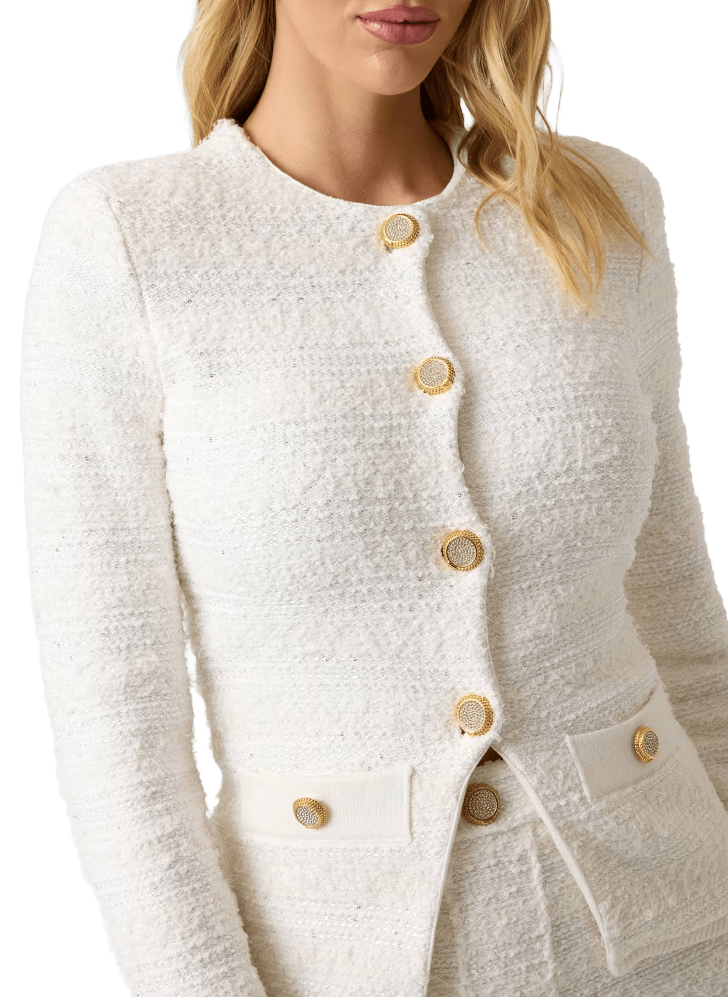 Cardigan col rond en tweed GUESS Beige