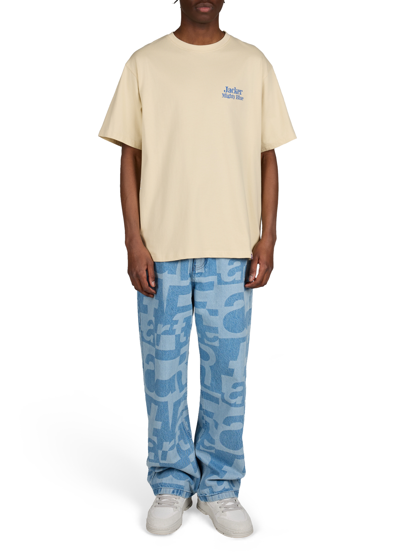 T-shirt droit imprimé en coton JACKER. Beige