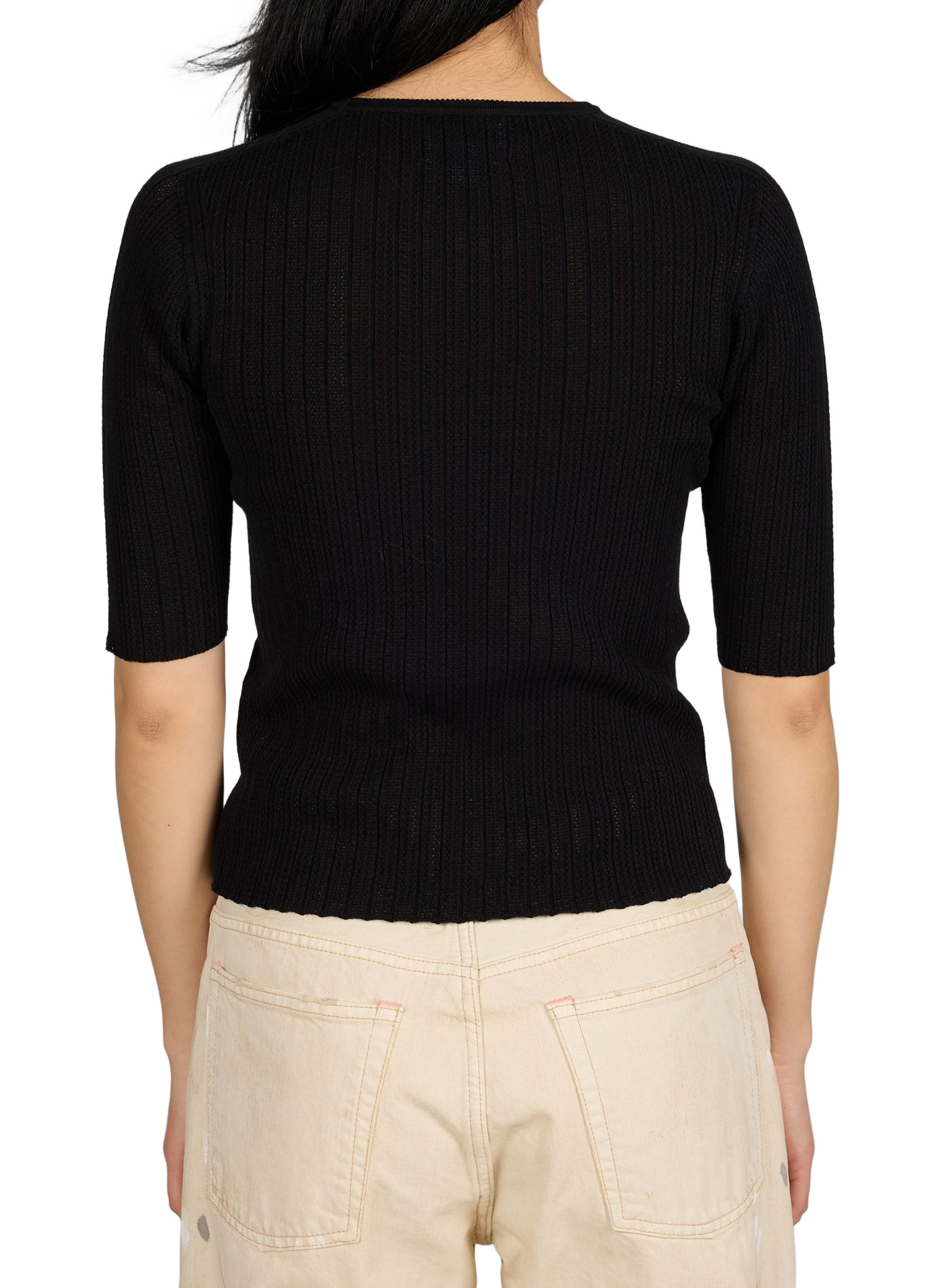 Ribbed round neck top in cotton blend MOLLI Black