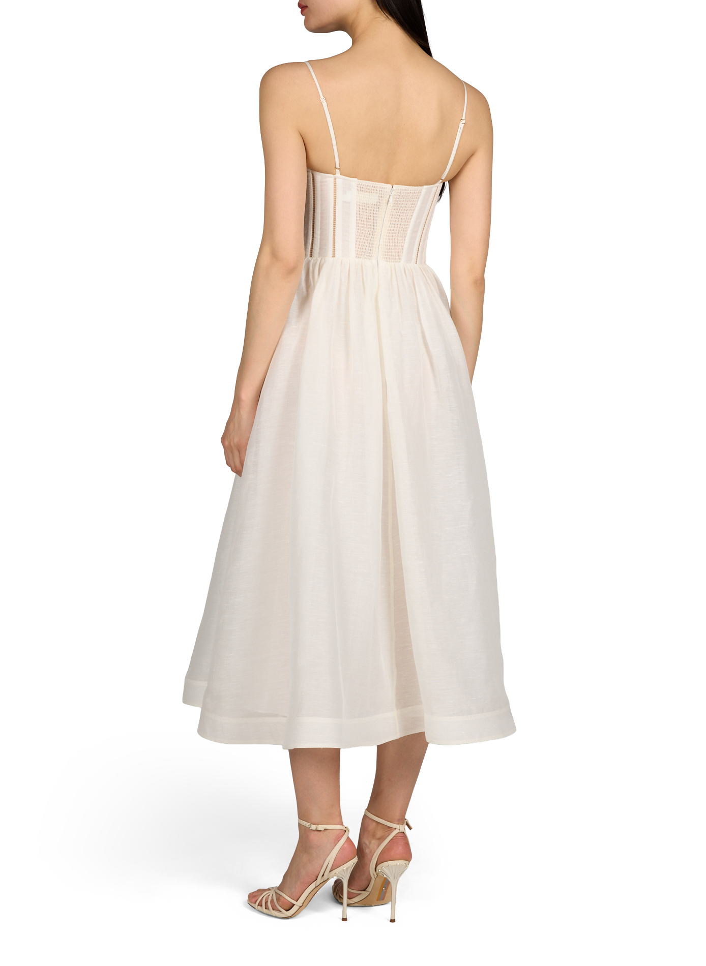 Robe midi évasée en lin et soie ZIMMERMANN Blanc