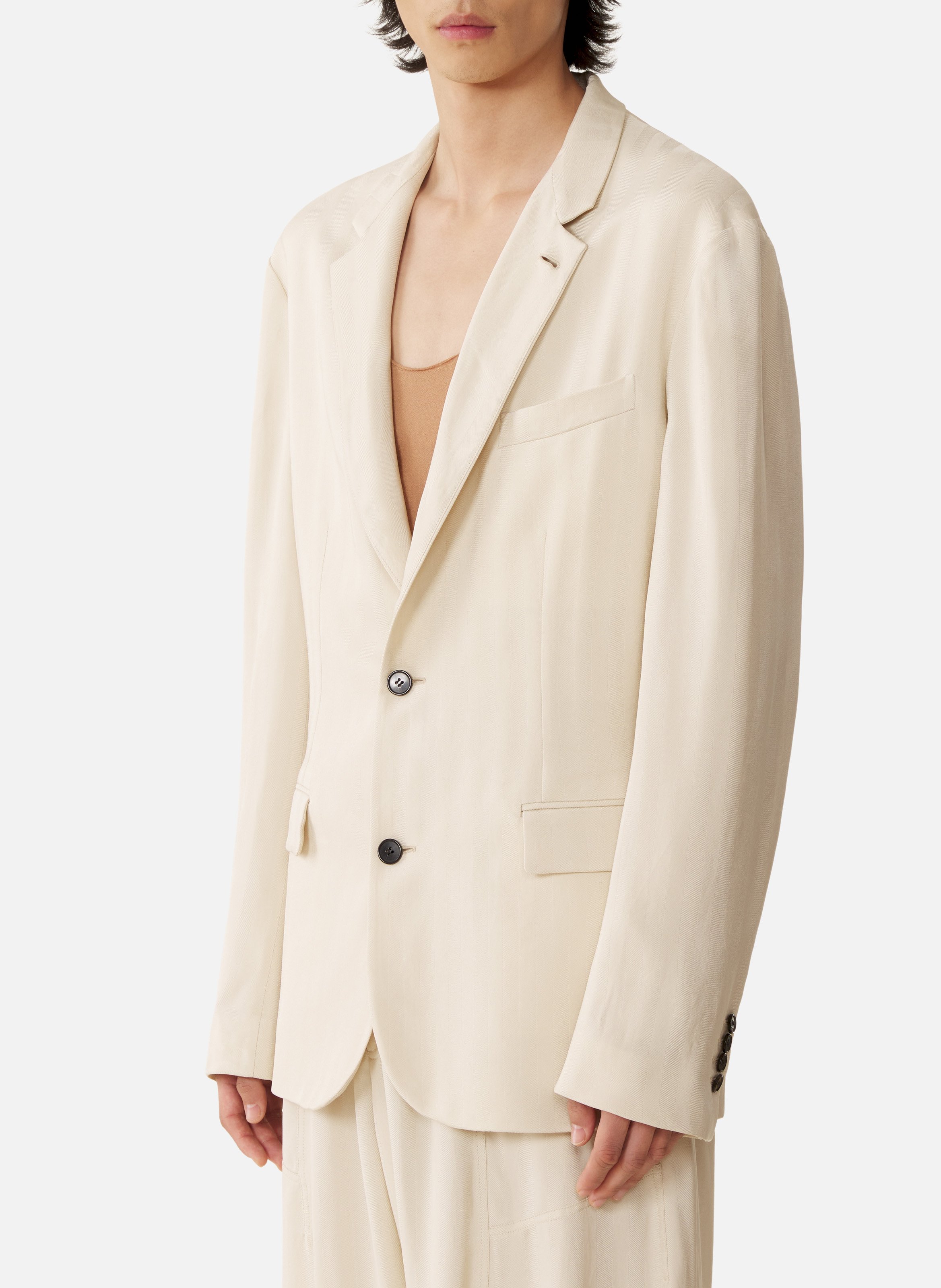 Veste col officier en viscose Blanc