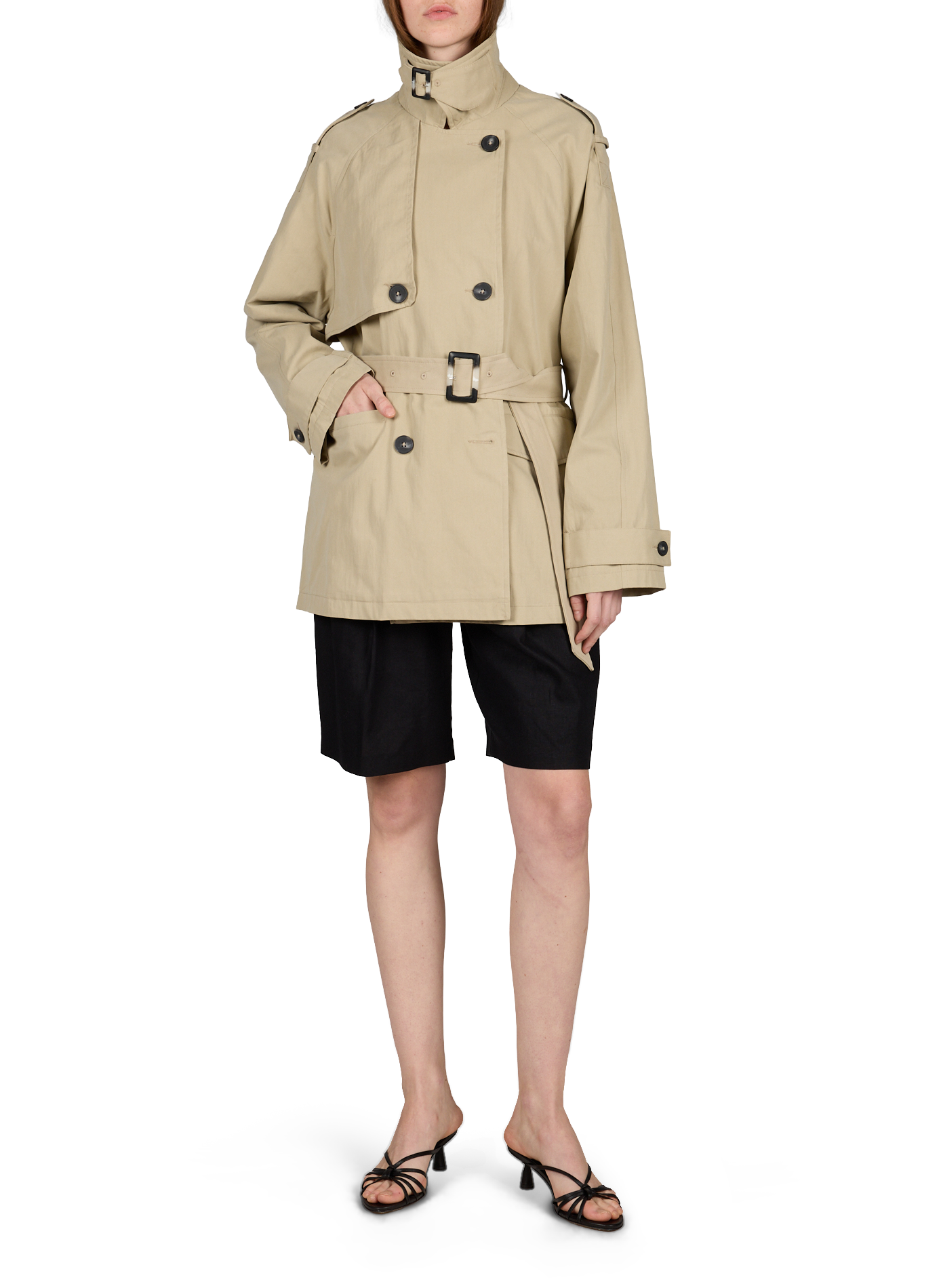 Short large in blended linen TOPSHOP Black