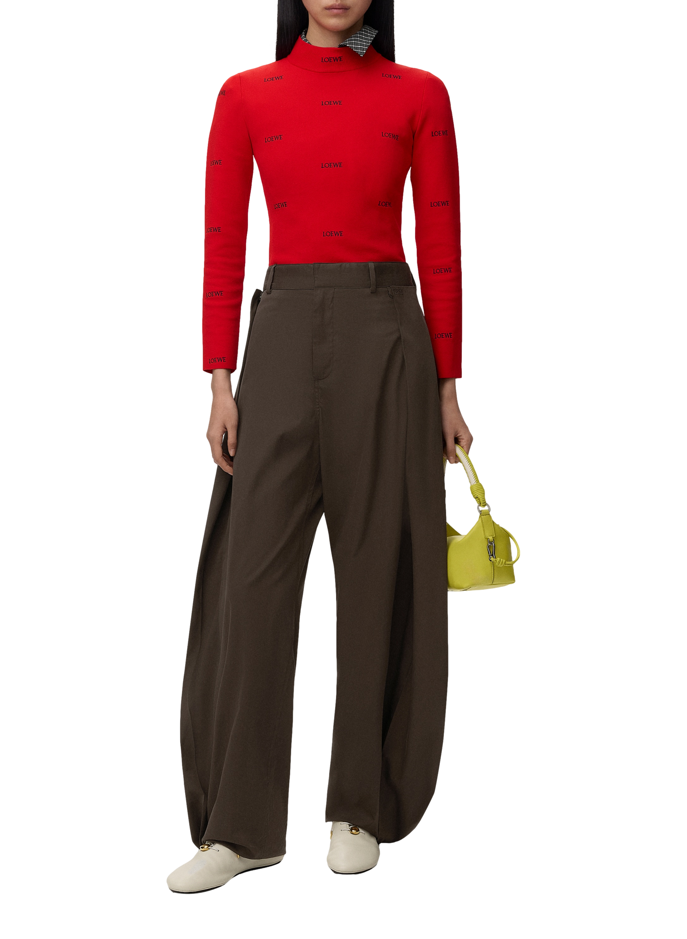 Pantalon en coton et soie LOEWE Marron
