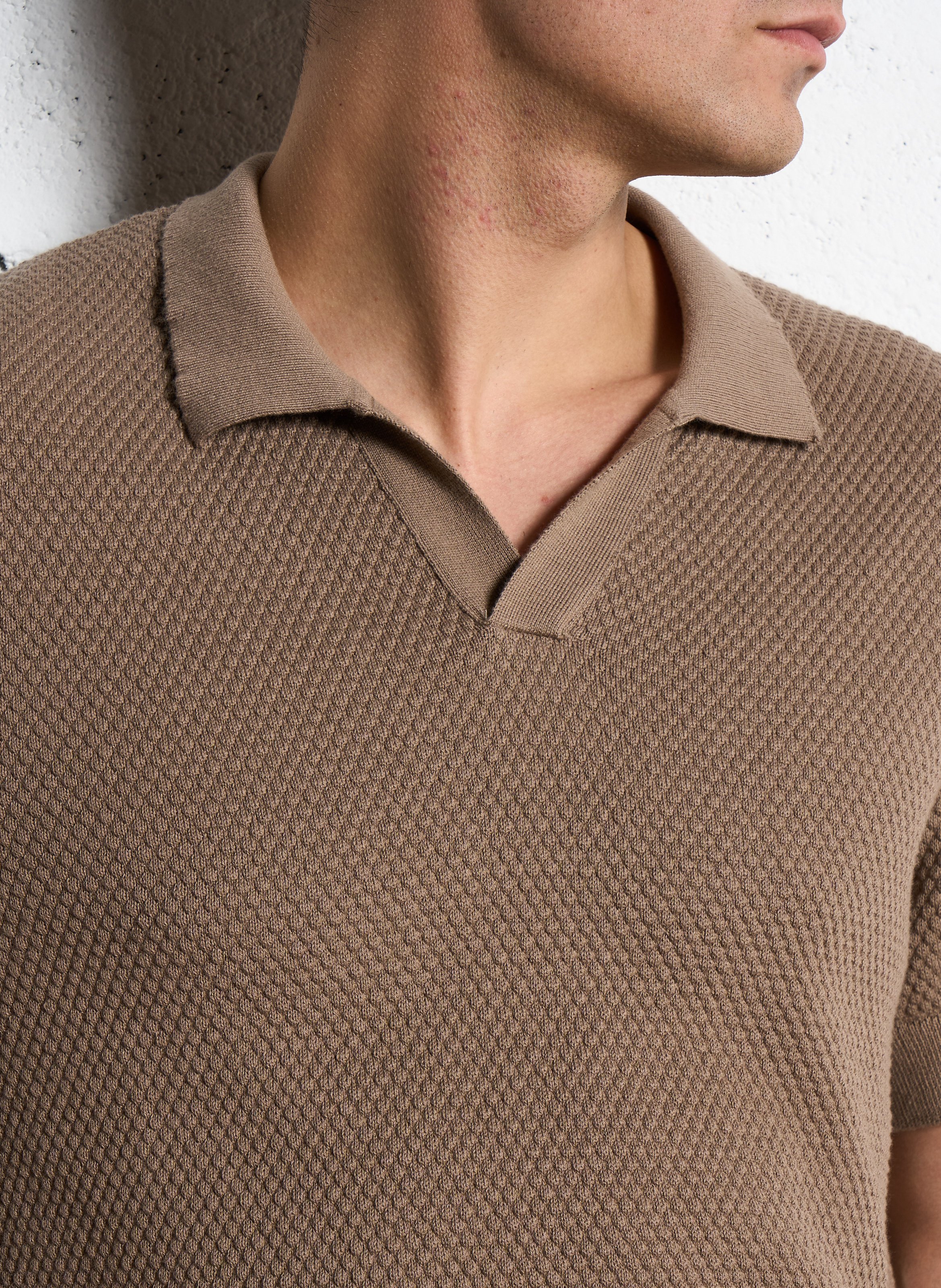 Polo manches courtes en maille relief unie IKKS Marron