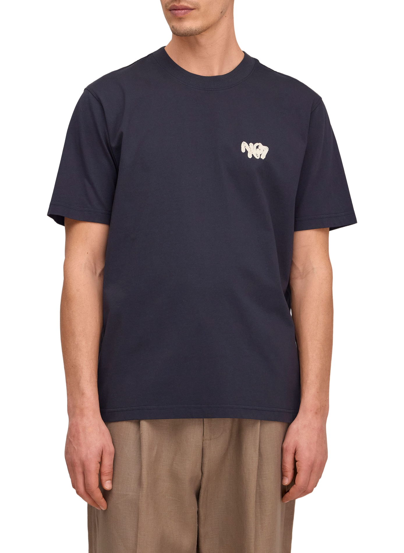Short-sleeve plain T-shirt with embroidered logo in cotton NN.07 Blue