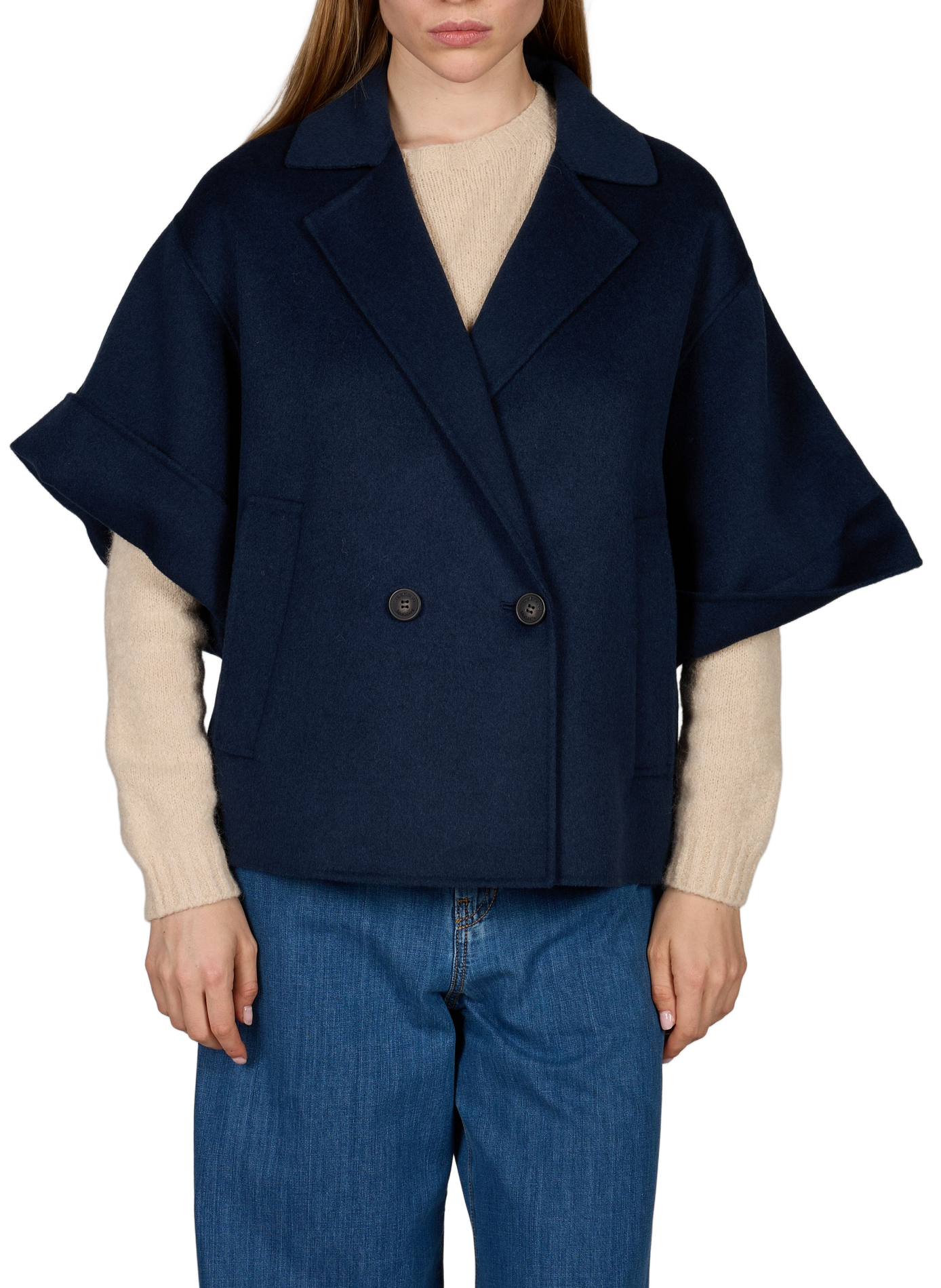 Manteau texturé à manches larges en laine MAX MARA WEEK END Bleu