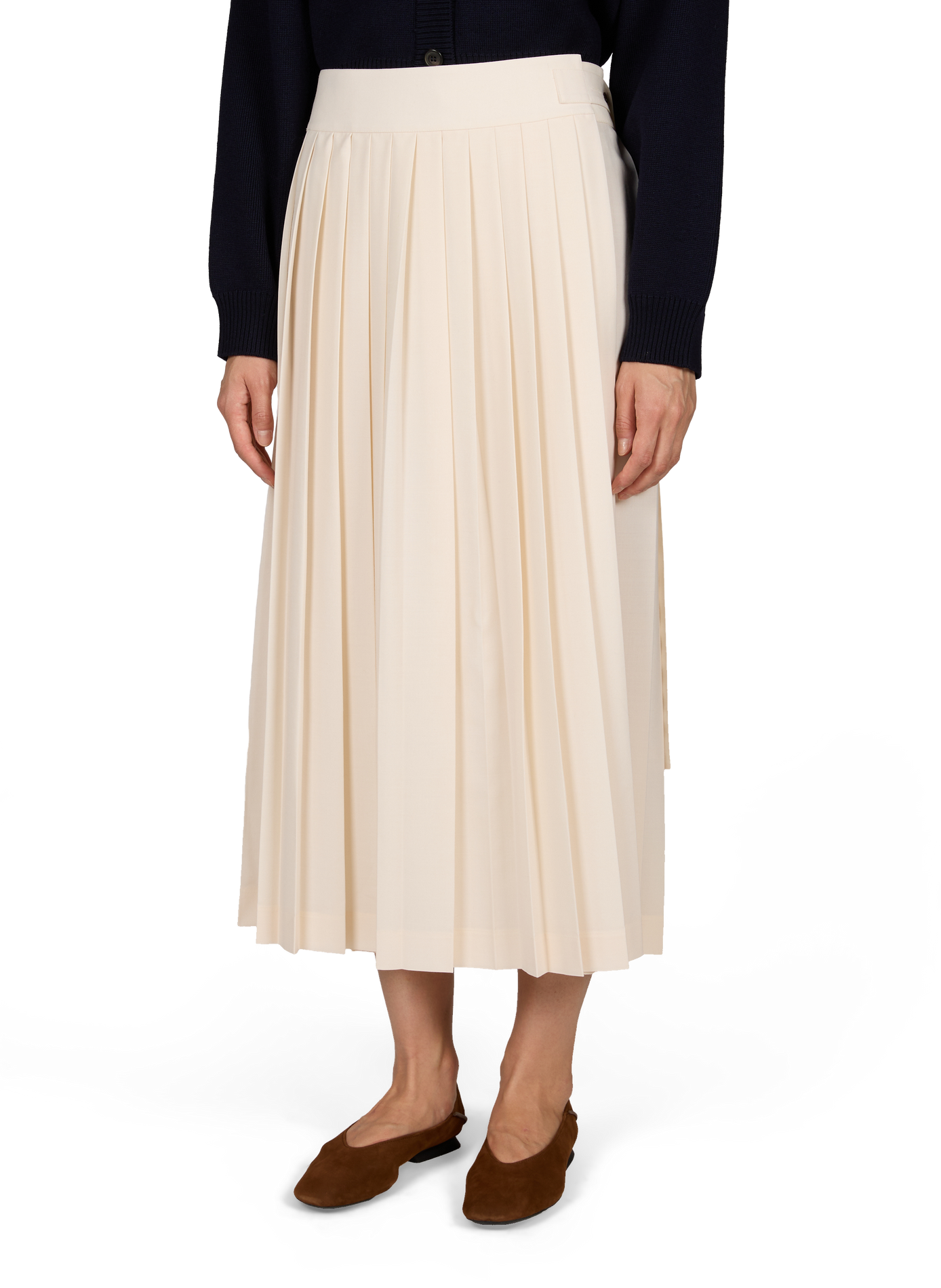 Jupe midi portefeuille plissée en laine mélangé ROHE FRAMES Beige