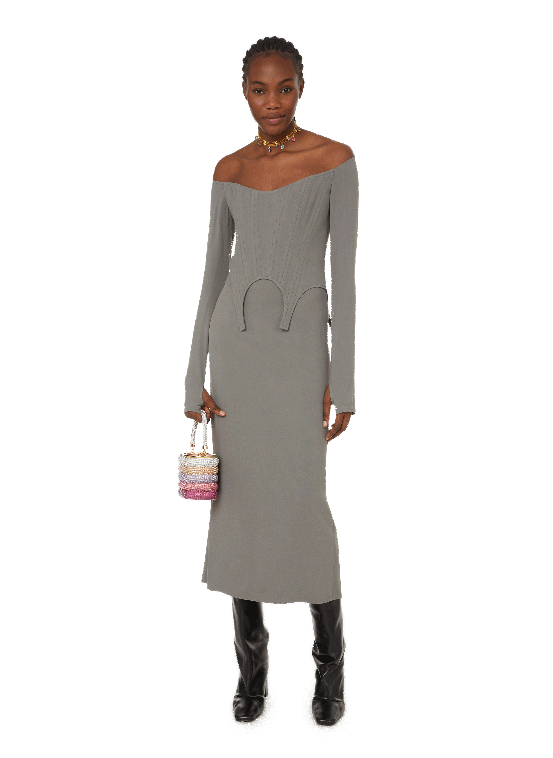 Robe corset longue DION LEE Gris