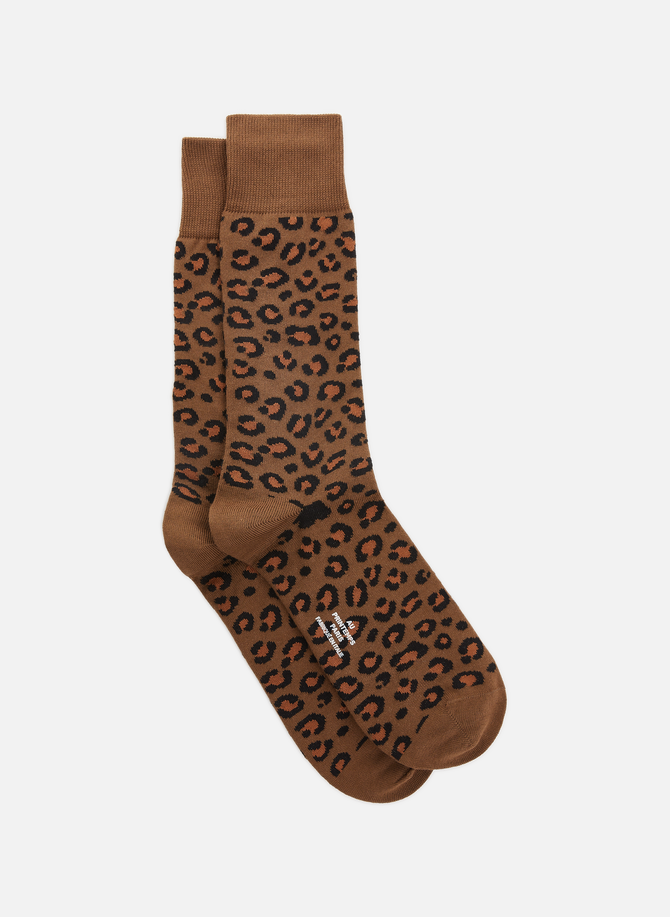 Chaussettes hautes léopard en coton mélangé AU PRINTEMPS PARIS