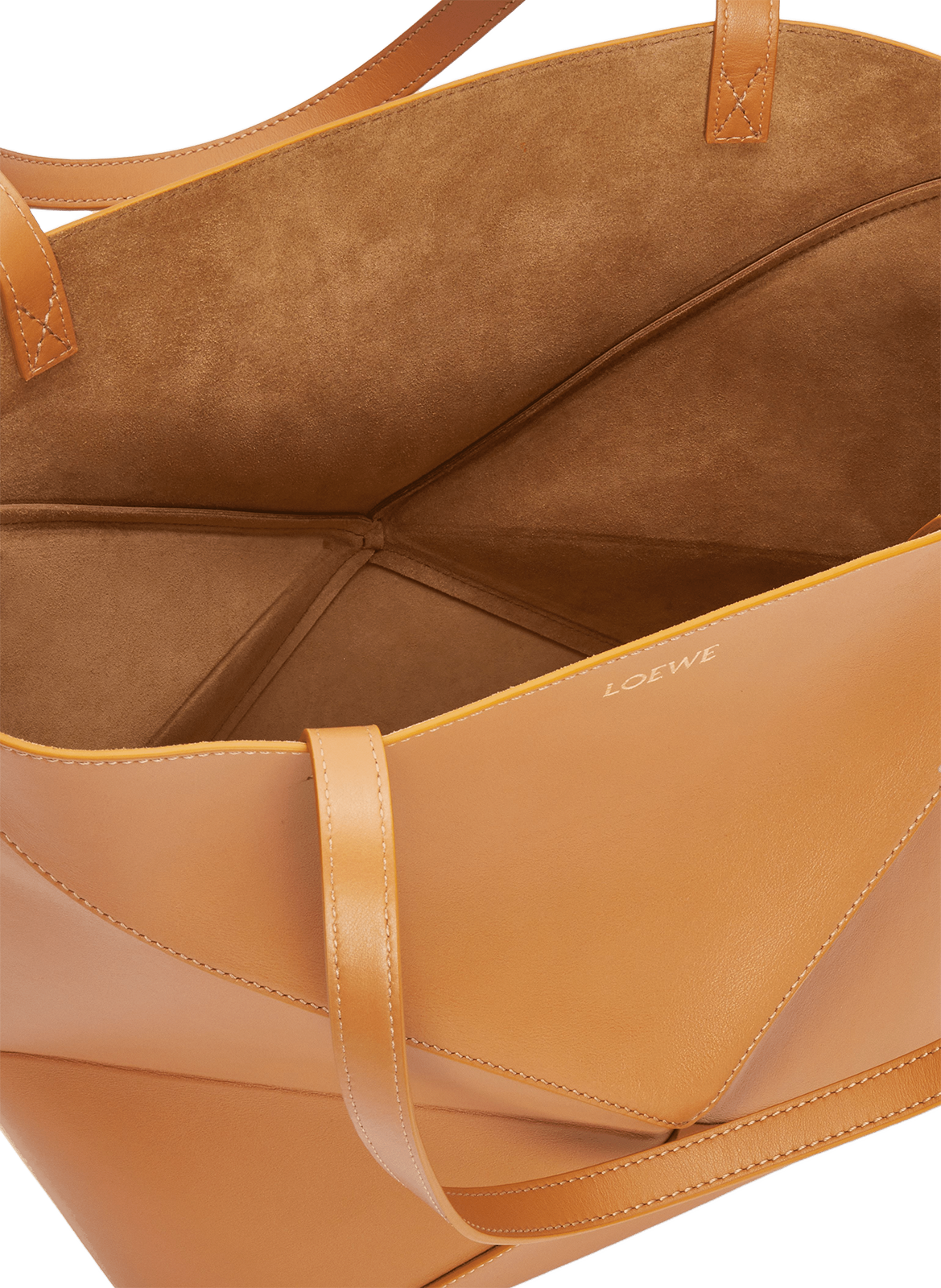 Tote Puzzle Fold moyen en cuir de veau brillant LOEWE Marron