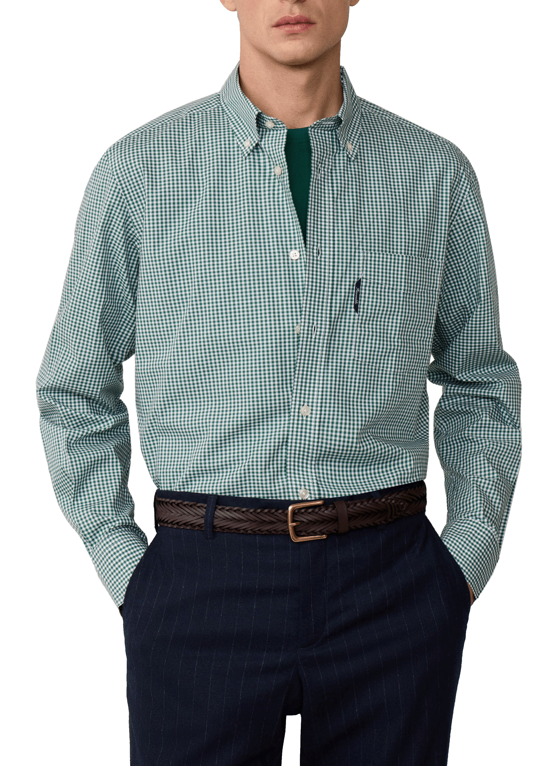 FACONNABLE Chemise à carreaux vichy en popeline de coton Vert