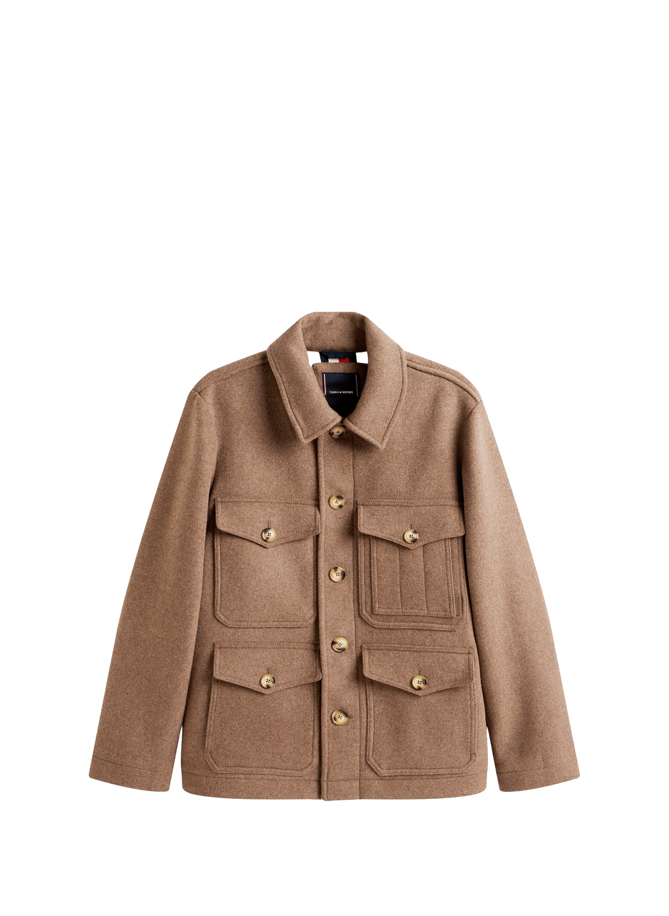Jacket with classic collar in mixed wool TOMMY HILFIGER Beige