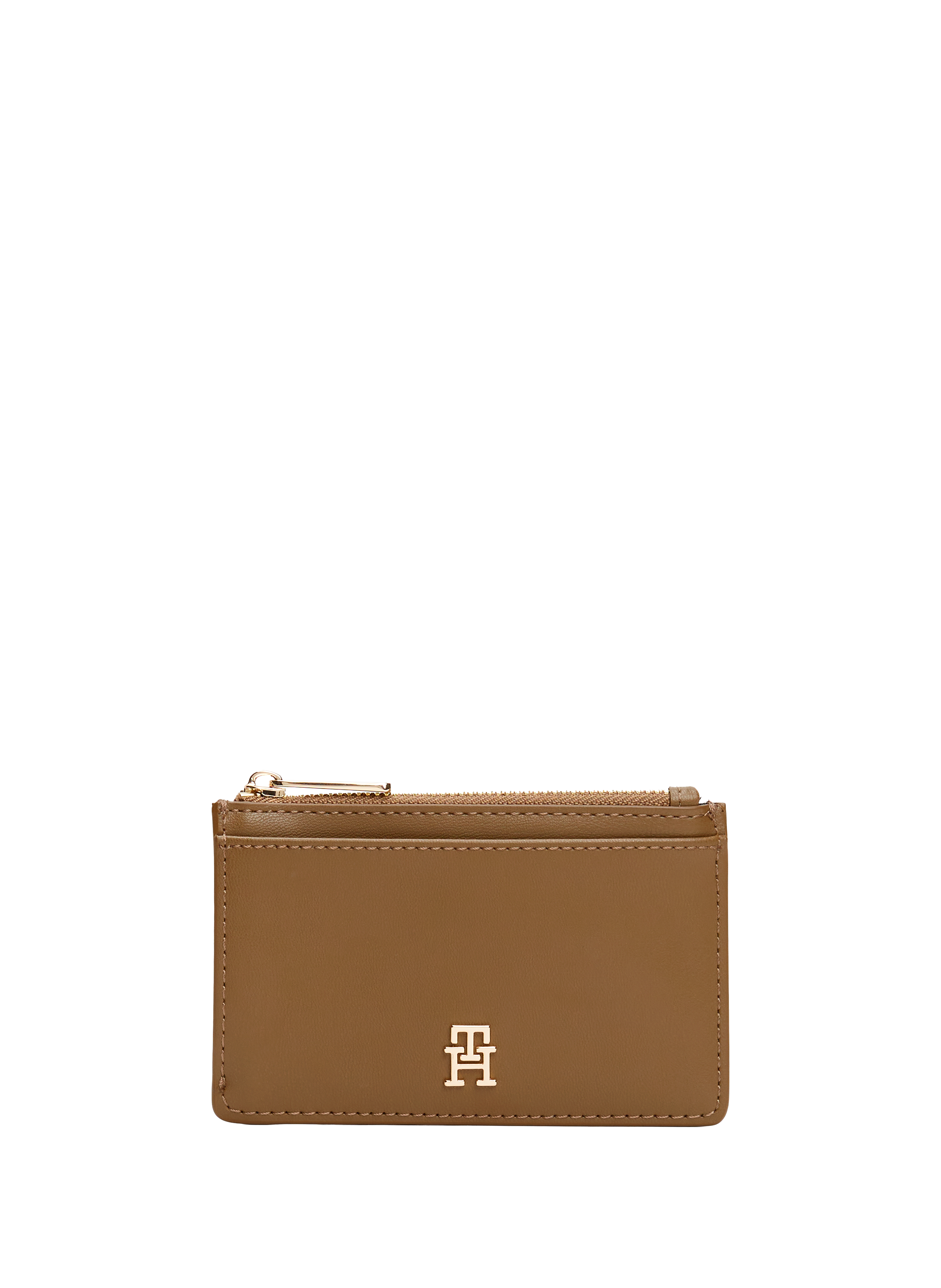 Porte-cartes zippé à logo effet cuir TOMMY HILFIGER Marron