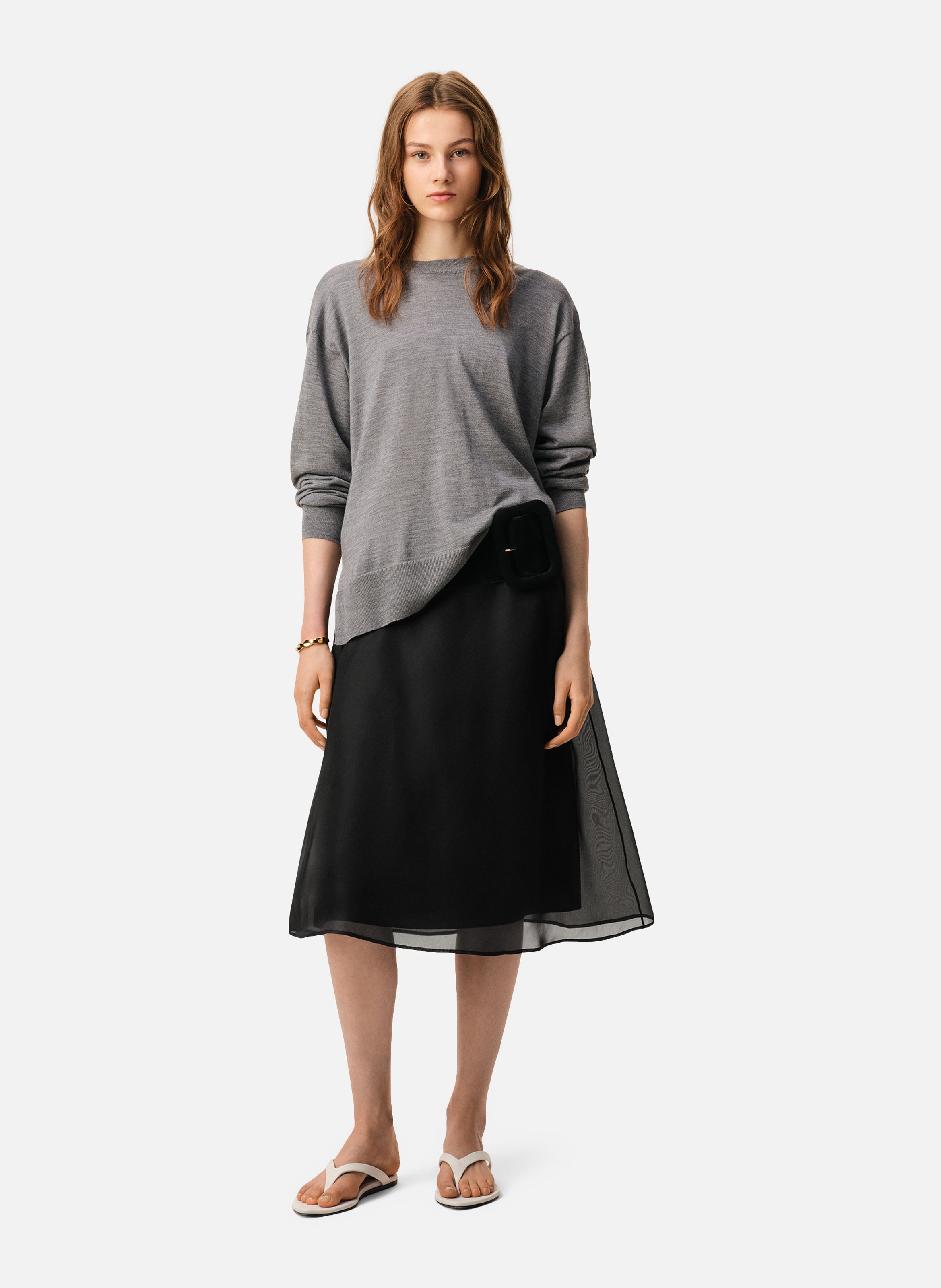 Jupe midi trapèze en soie AMI PARIS Noir