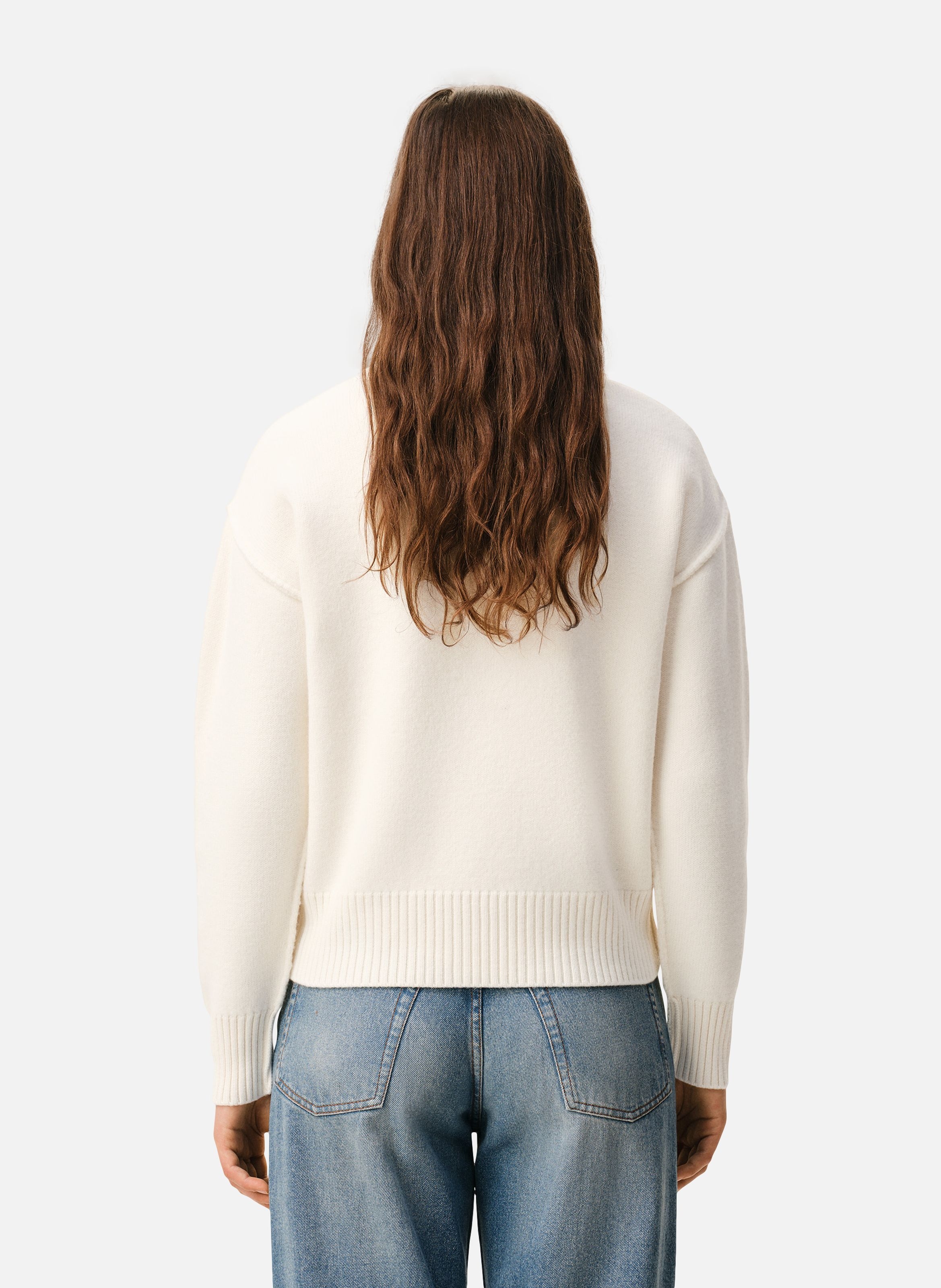 Pull Col Rond Ami De Coeur En Laine unisexe AMI PARIS Blanc