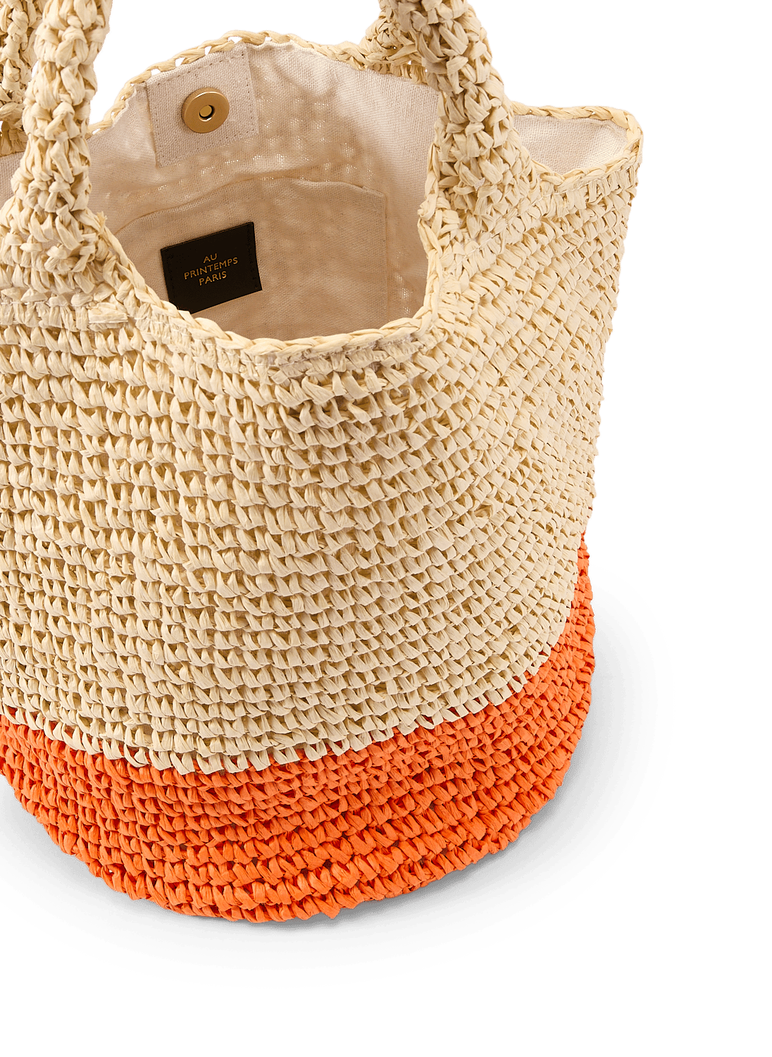Woven paper straw bucket bag AU PRINTEMPS PARIS Orange