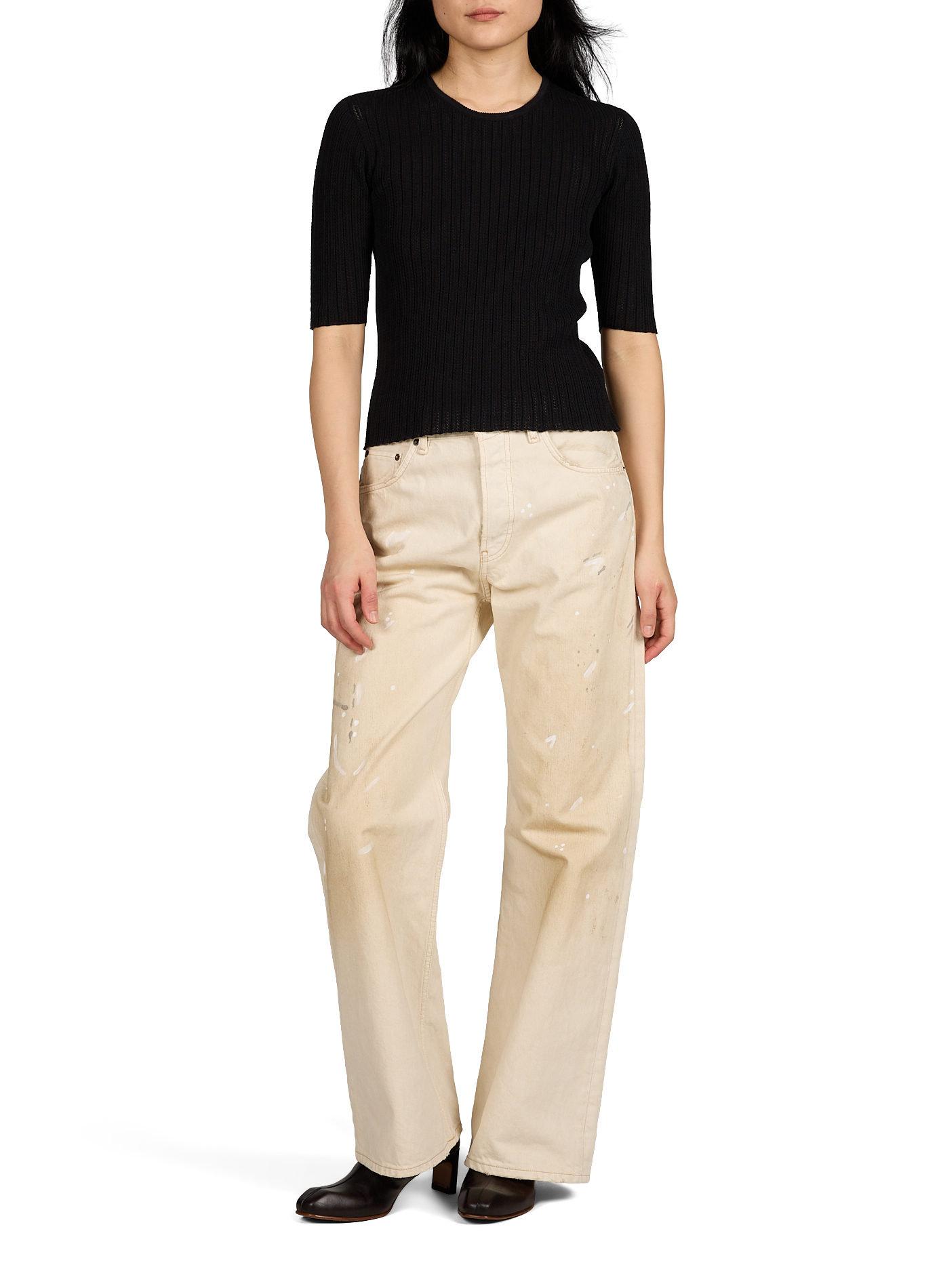 Ribbed round neck top in cotton blend MOLLI Black