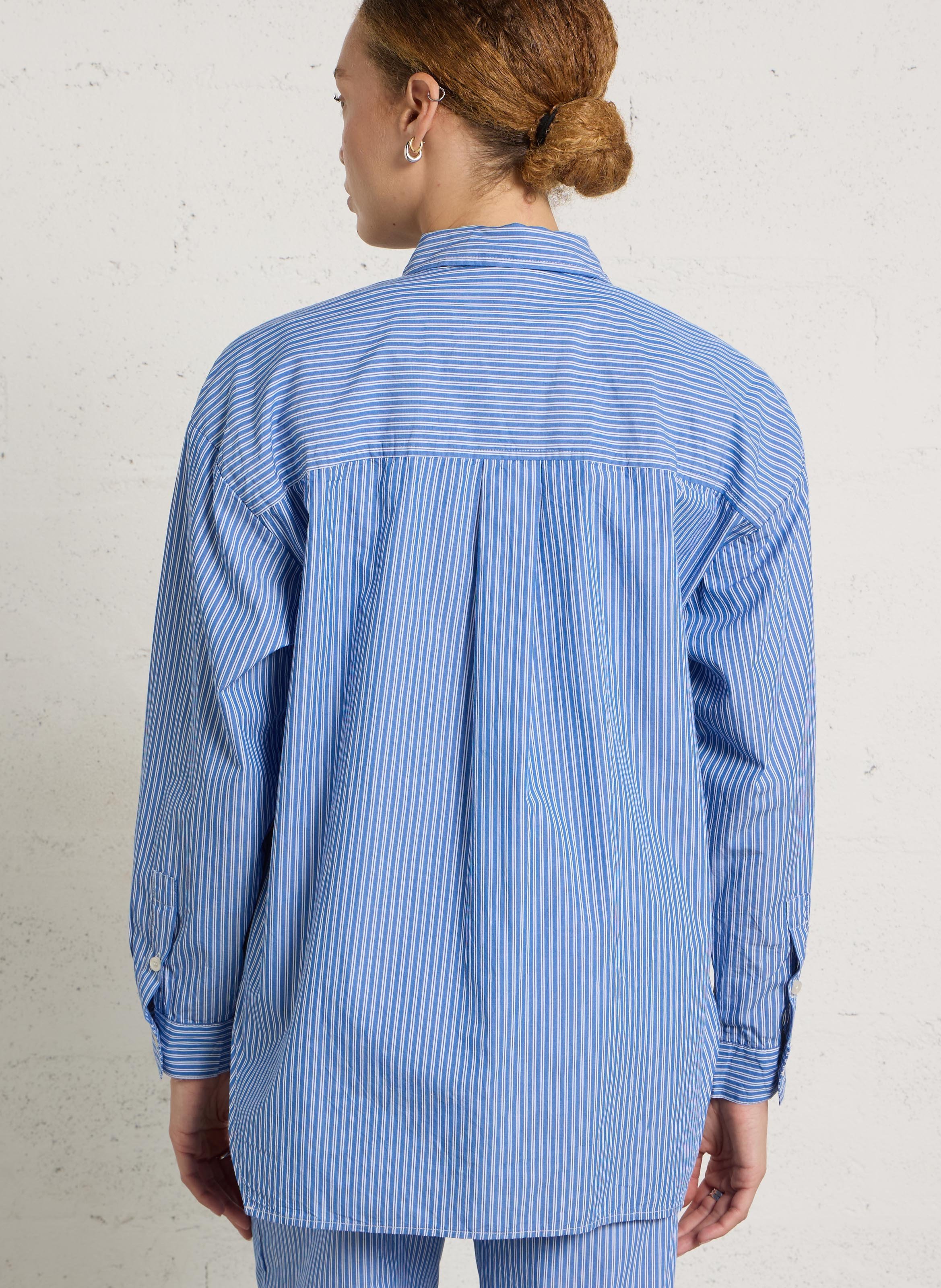 Chemise droite rayée en coton zatybay AMERICAN VINTAGE Bleu