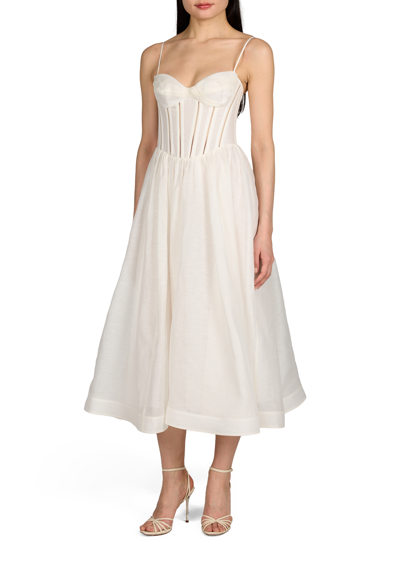 Robe midi évasée en lin et soie ZIMMERMANN Blanc