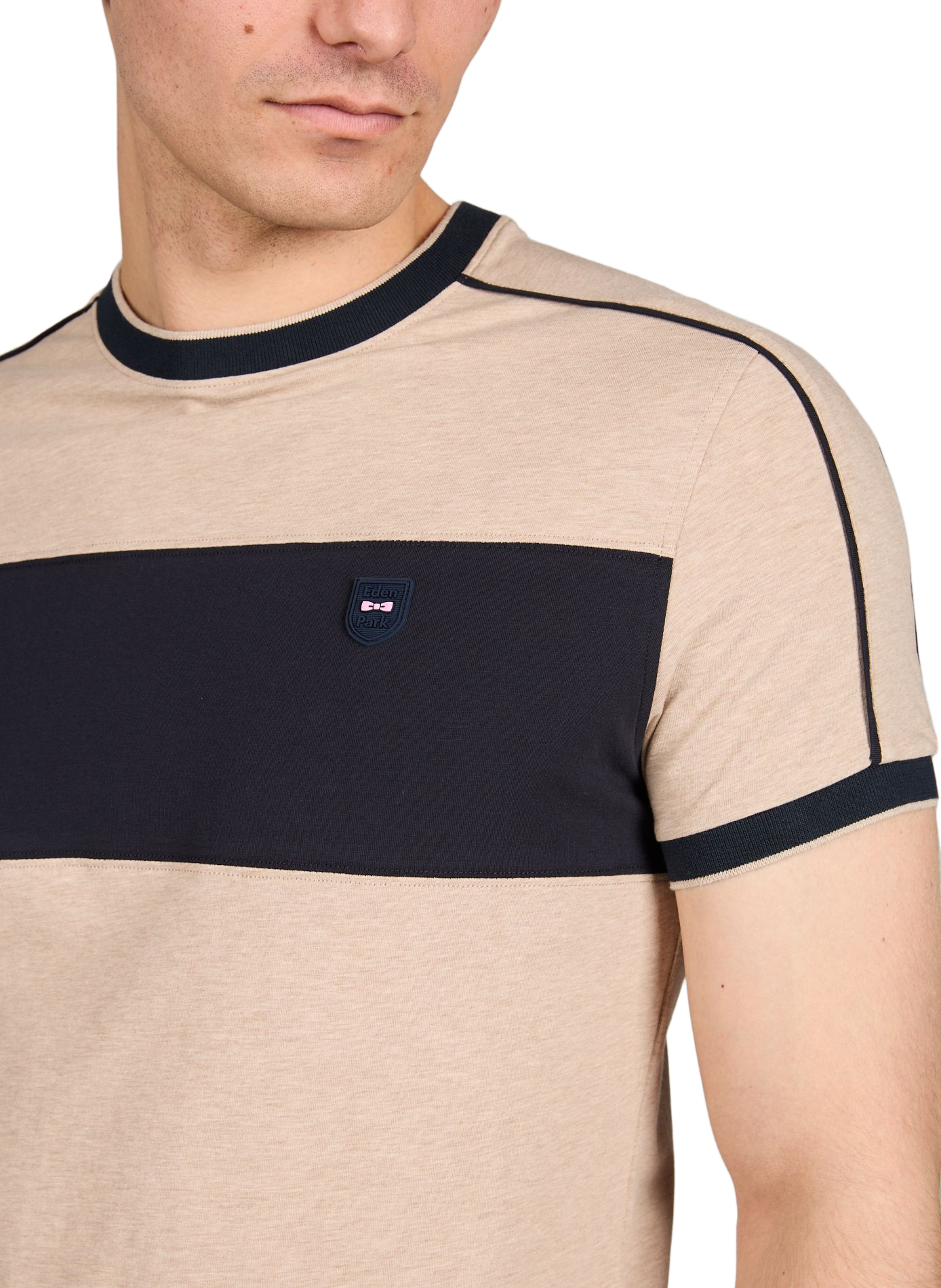 T-shirt col rond à logo en coton mélangé EDEN PARK Beige
