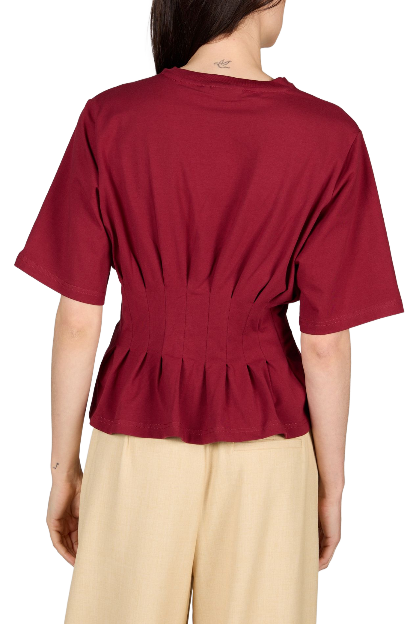 Eng anliegendes T-Shirt mit Falten aus gemischter Baumwolle GESTUZ Rot
