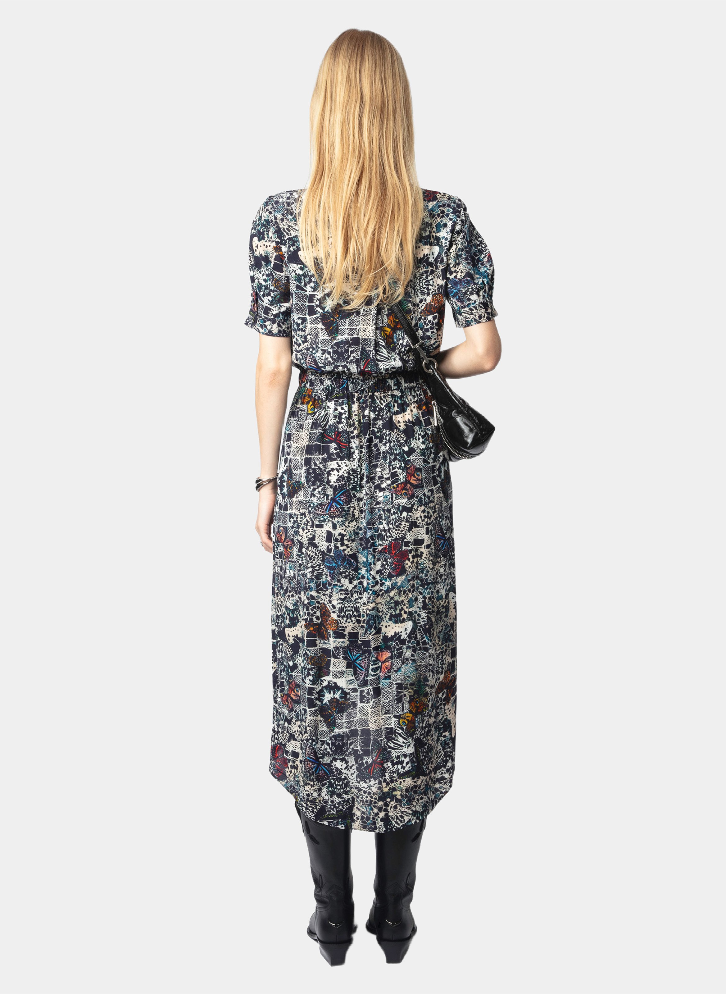 Mittellanges bedrucktes Kleid mit kurzen Ärmeln Rimaz ZADIG&VOLTAIRE Blau