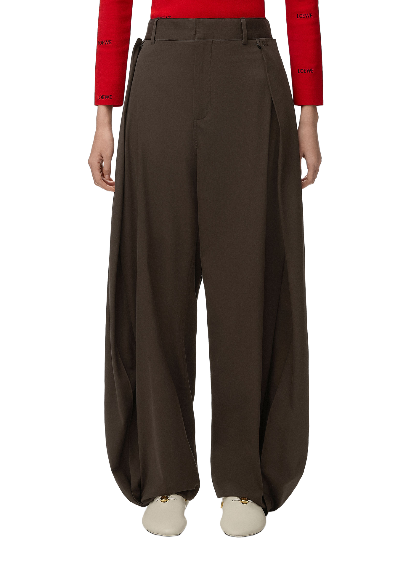 Pantalon en coton et soie LOEWE Marron
