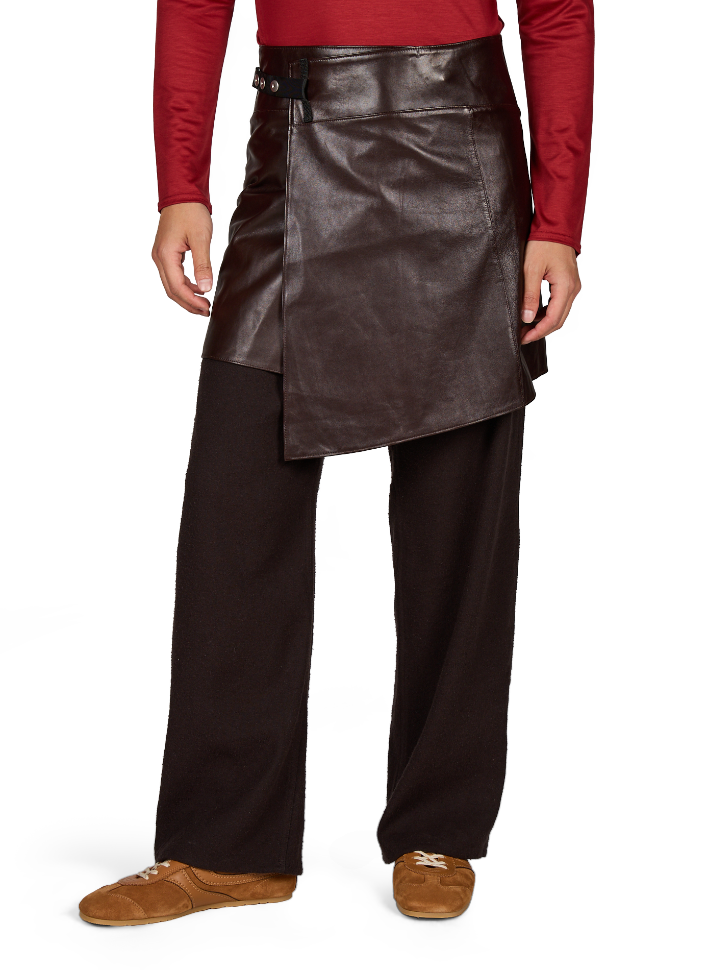 Leather wrap skirt OMAR AFRIDI Brown