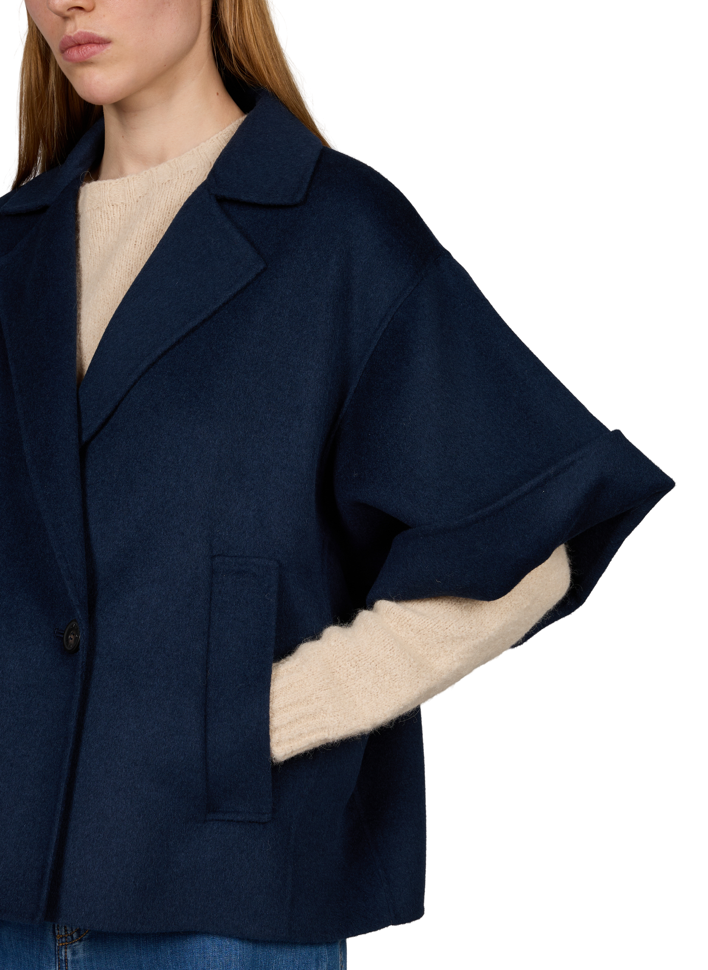 Manteau texturé à manches larges en laine MAX MARA WEEK END Bleu