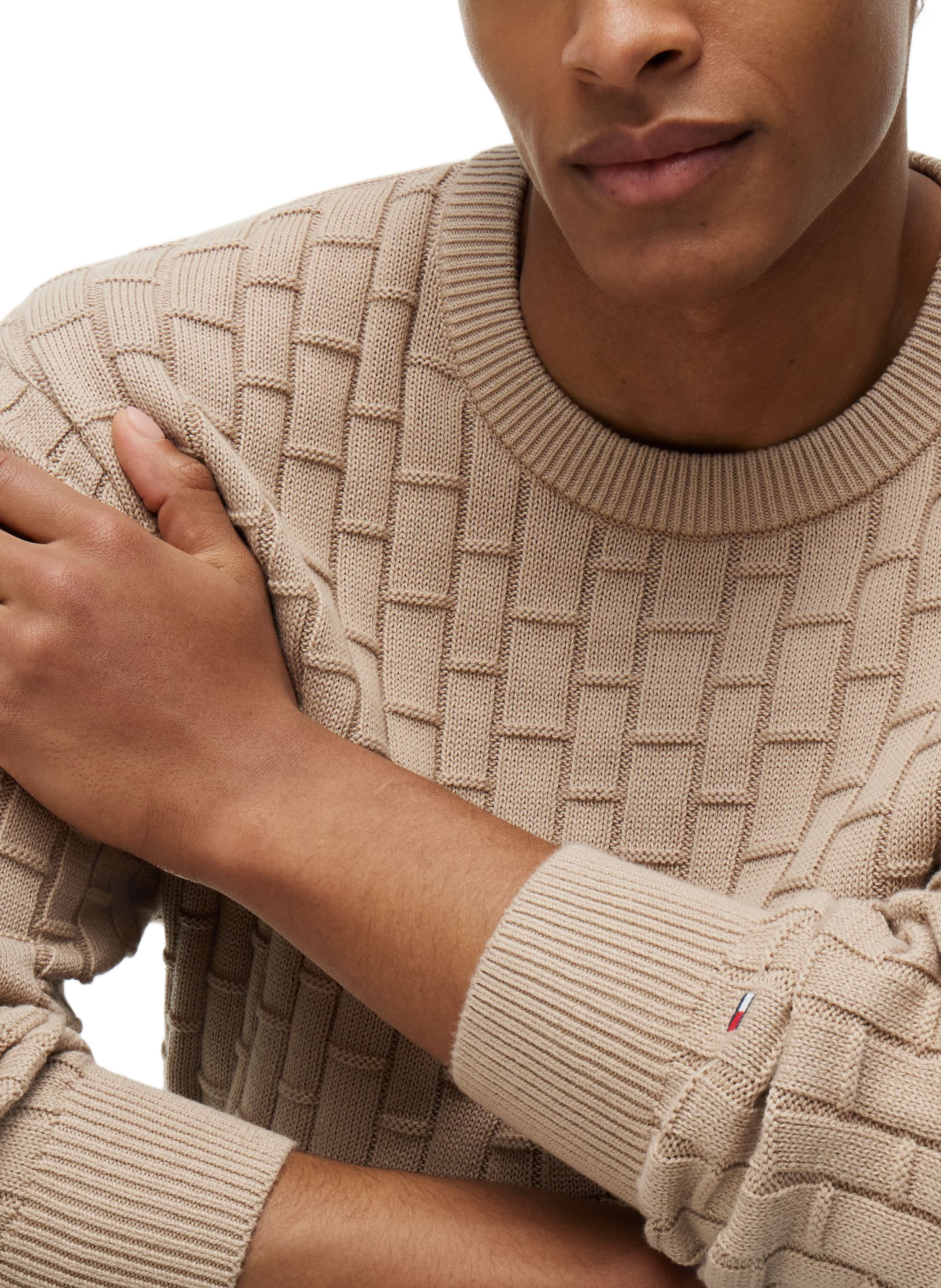 Pull cintré texturé en coton TOMMY HILFIGER Beige