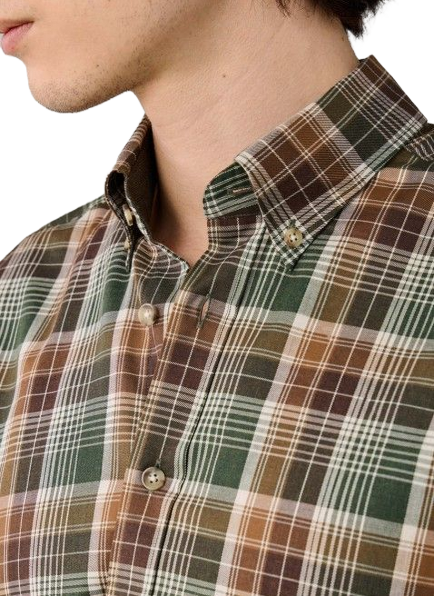 Gerade geschnittenes Baumwollhemd mit Button-down-Kragen und Karomuster HACKETT Khaki