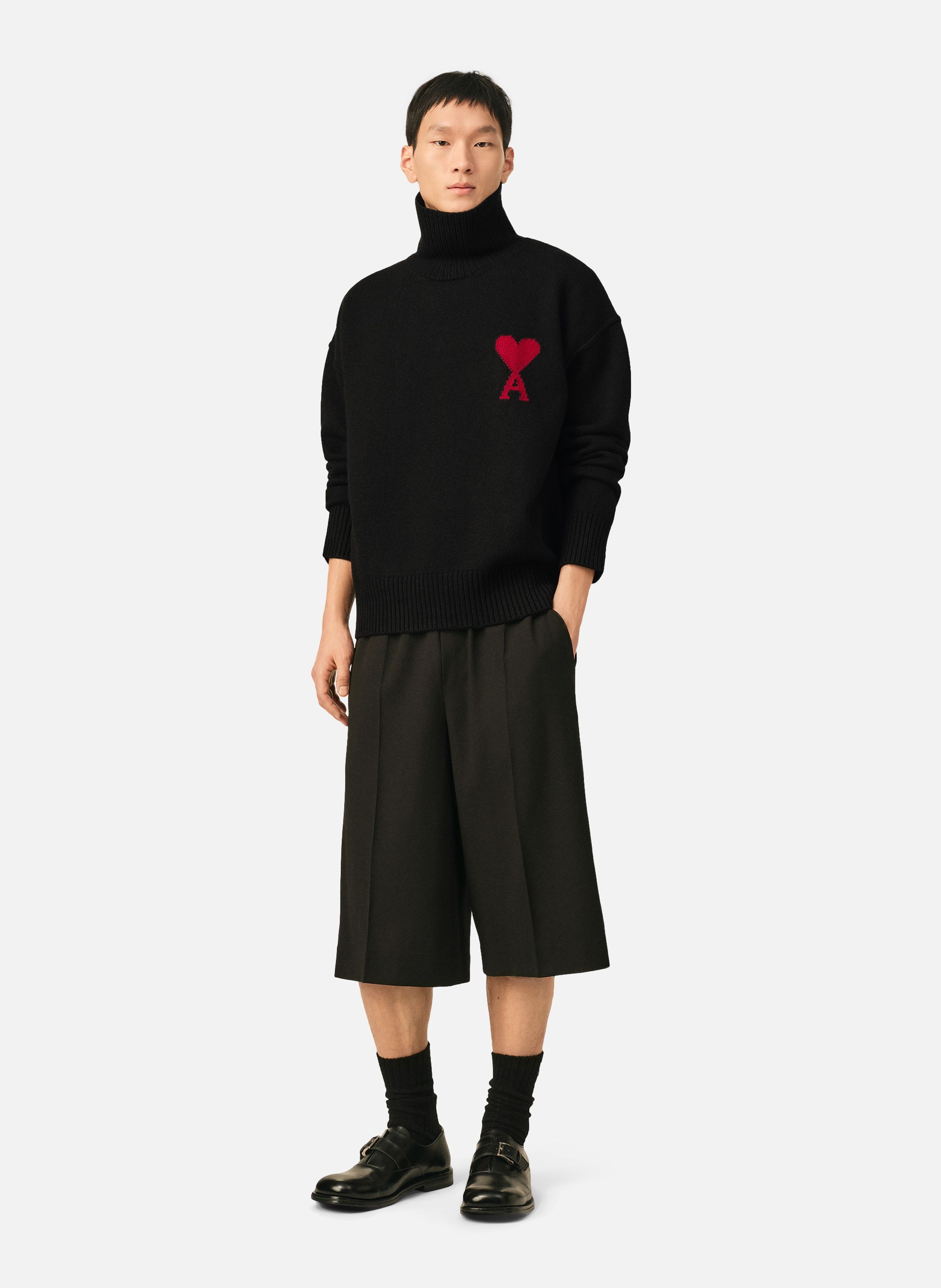 Pull col cheminée ami de coeur en laine unisexe AMI PARIS Noir