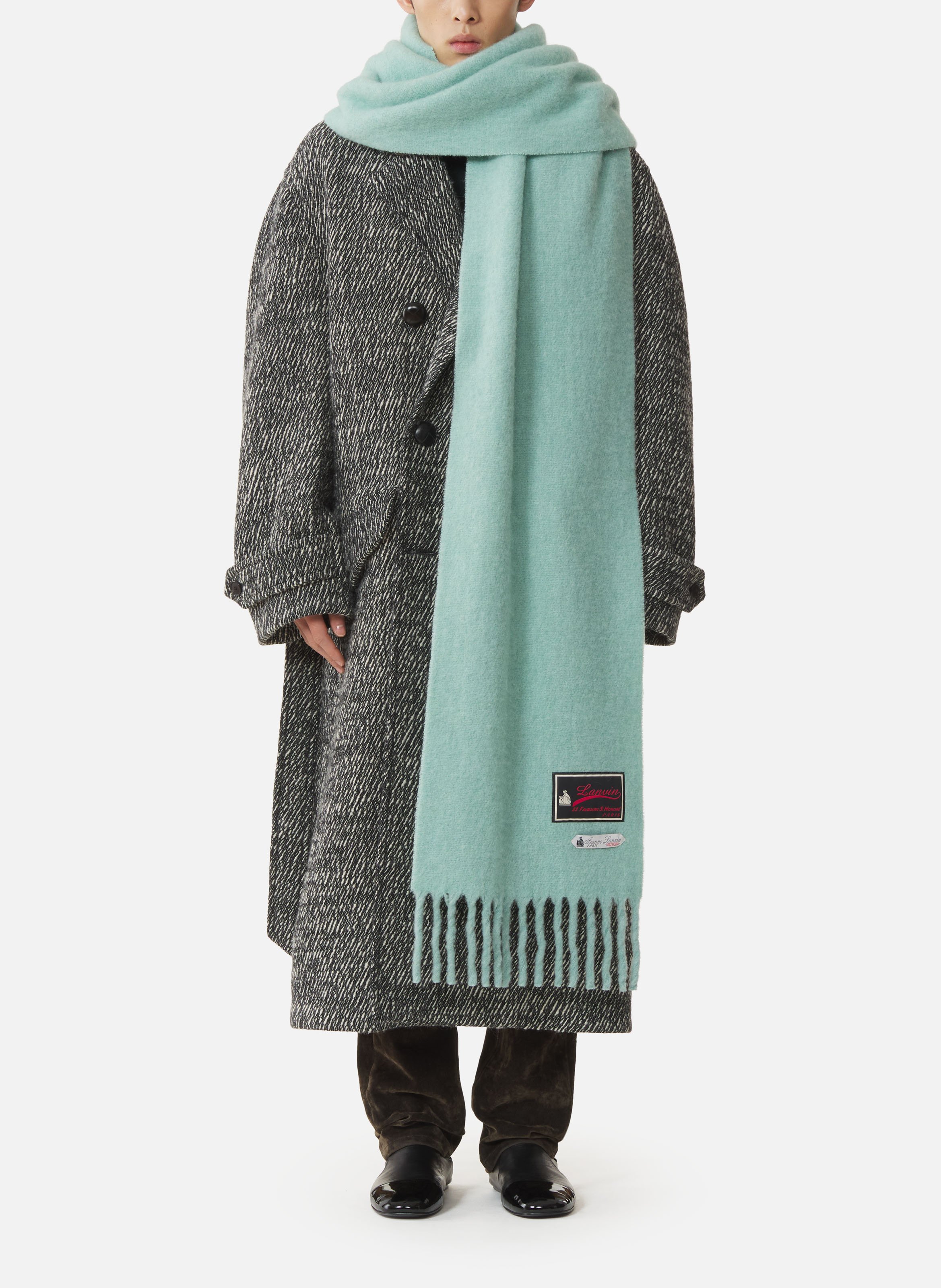 Écharpe à franges étiquette 22 faubourg en laine LANVIN Vert