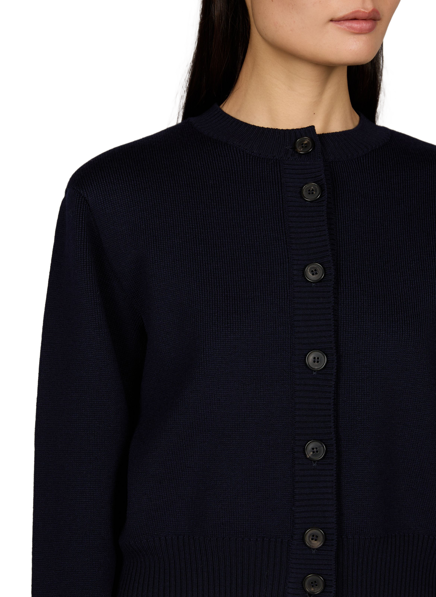 Short straight-cut merino wool cardigan ROHE FRAMES Blue