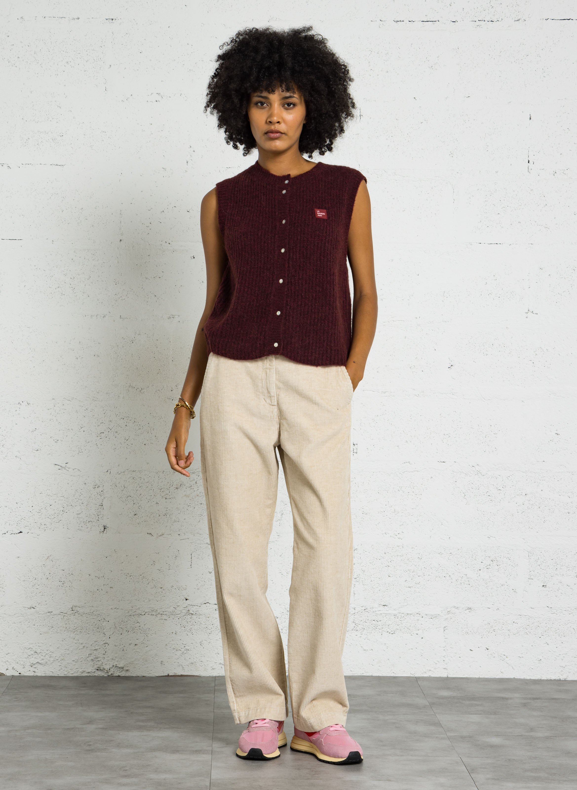 Pantalon droit en coton et lin côtelé ARMOR-LUX Beige