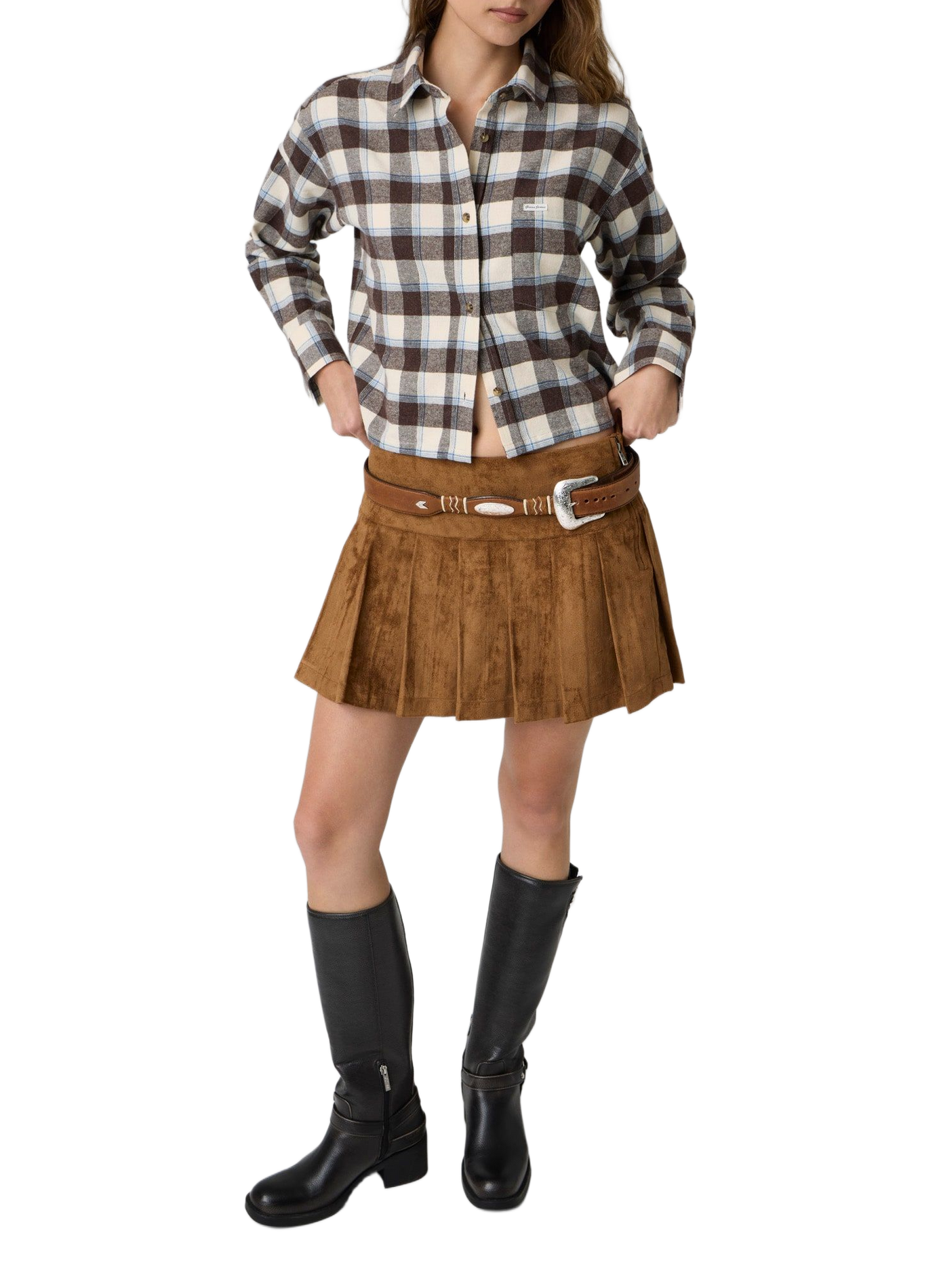 Short plaid cotton shirt GUESS Brown