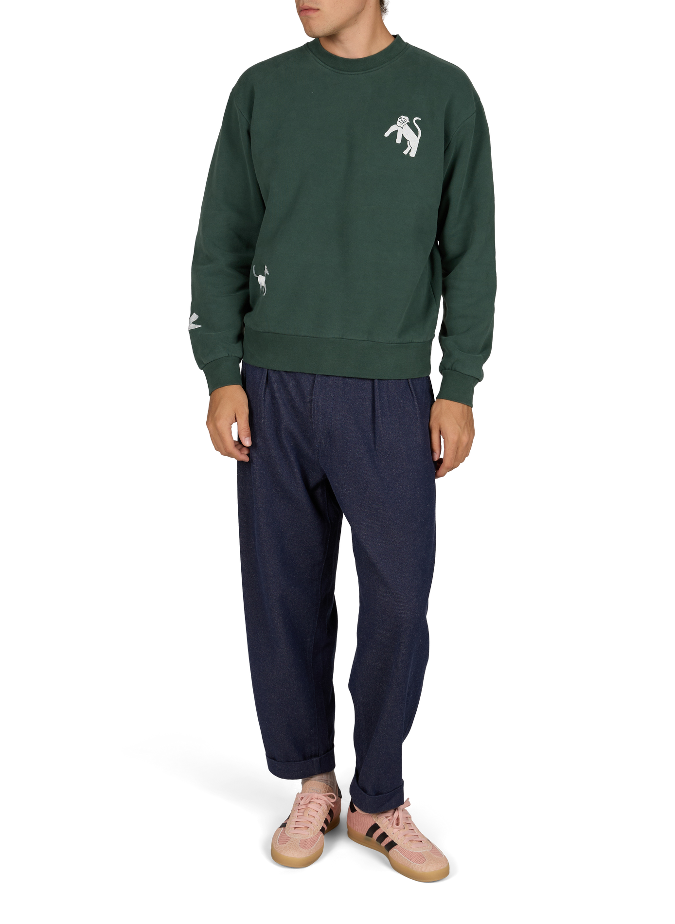 Rechte sweater met ronde hals en geborduurde motieven OLOW Groen