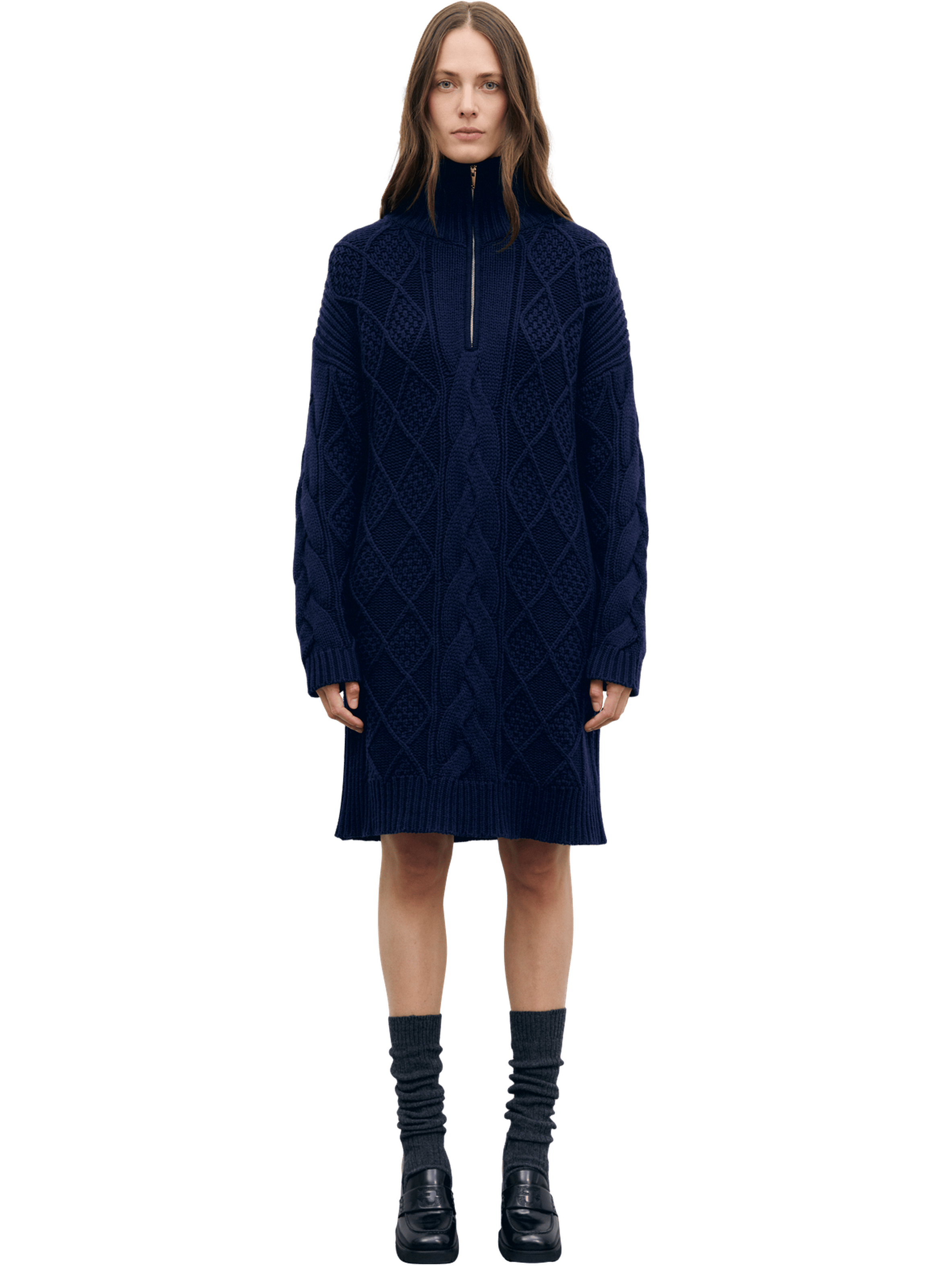 Robe à torsades et col camionneur en laine - crystal GERARD DAREL Bleu
