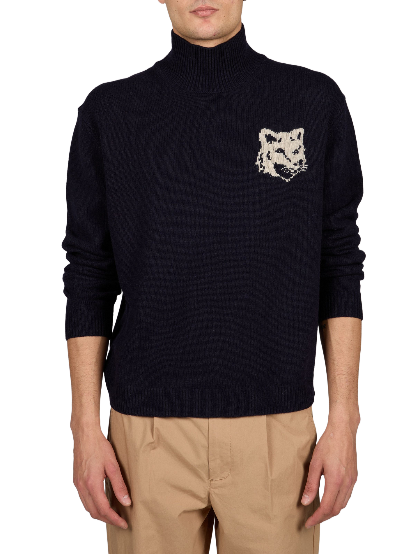 Wollpullover mit geradem Stehkragen MAISON KITSUNÉ Blau