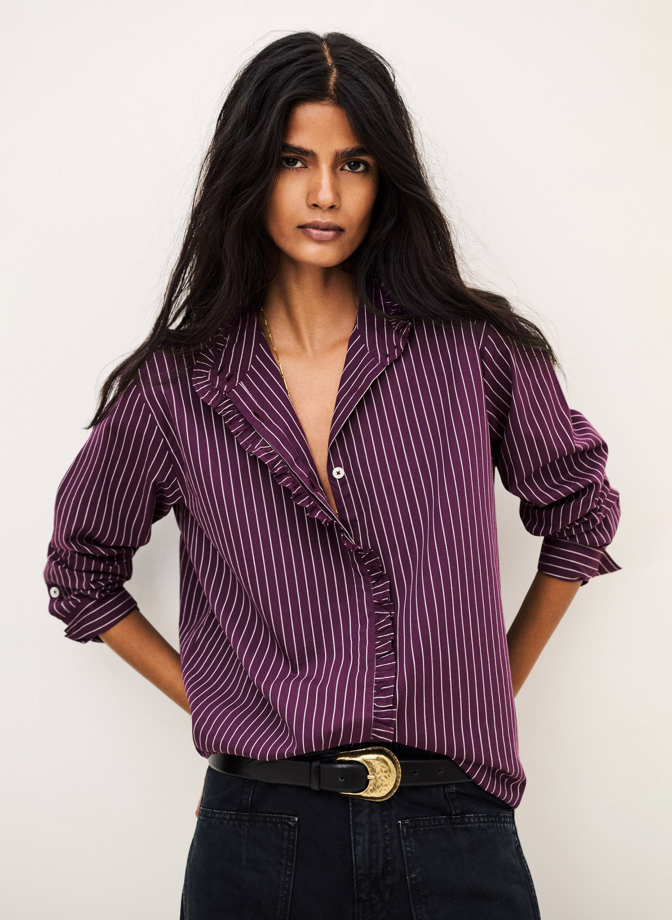 Chemise droite à rayures en coton elvire BA&SH Violet