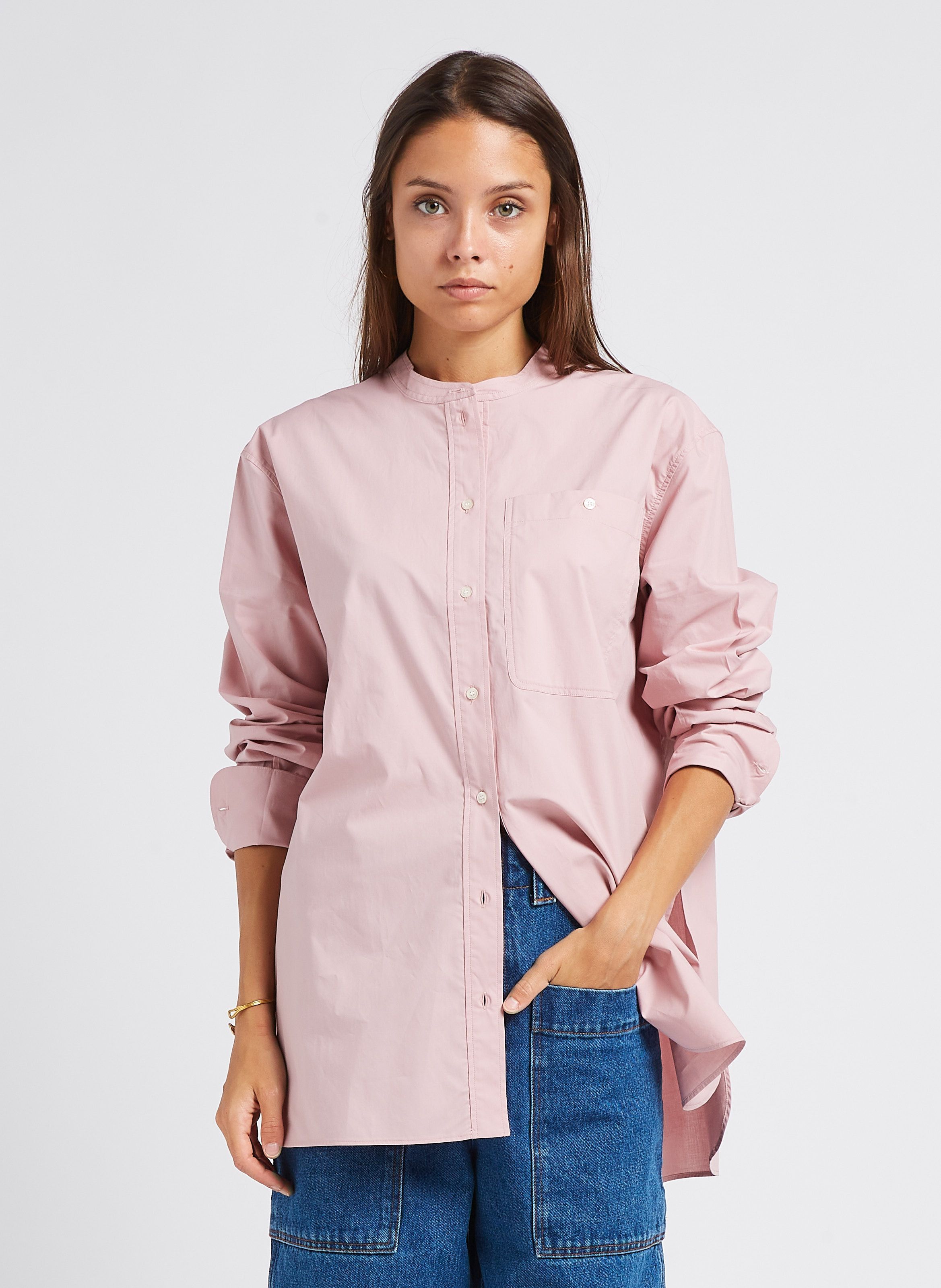 Chemise femme 2025 col mao coton