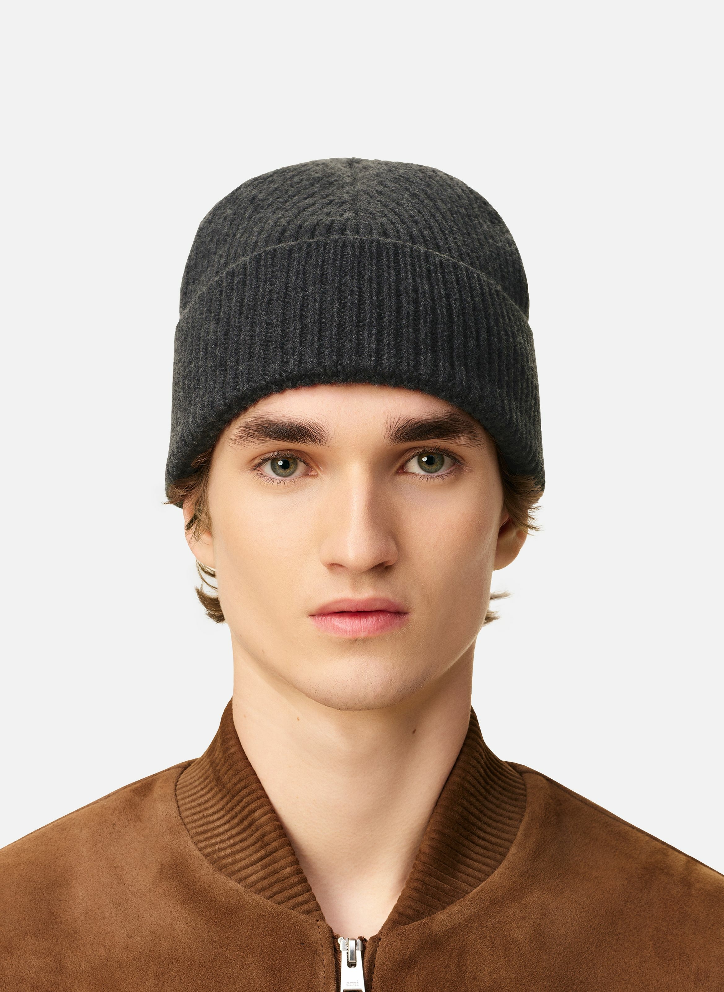 Bonnet ami de coeur en laine unisexe AMI PARIS Gris