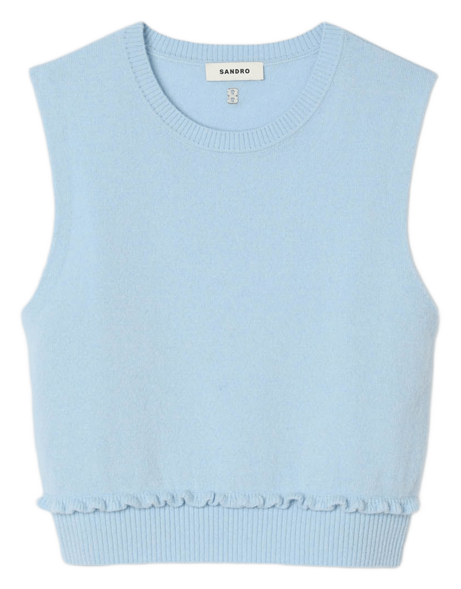 Top col rond en laine Bleu