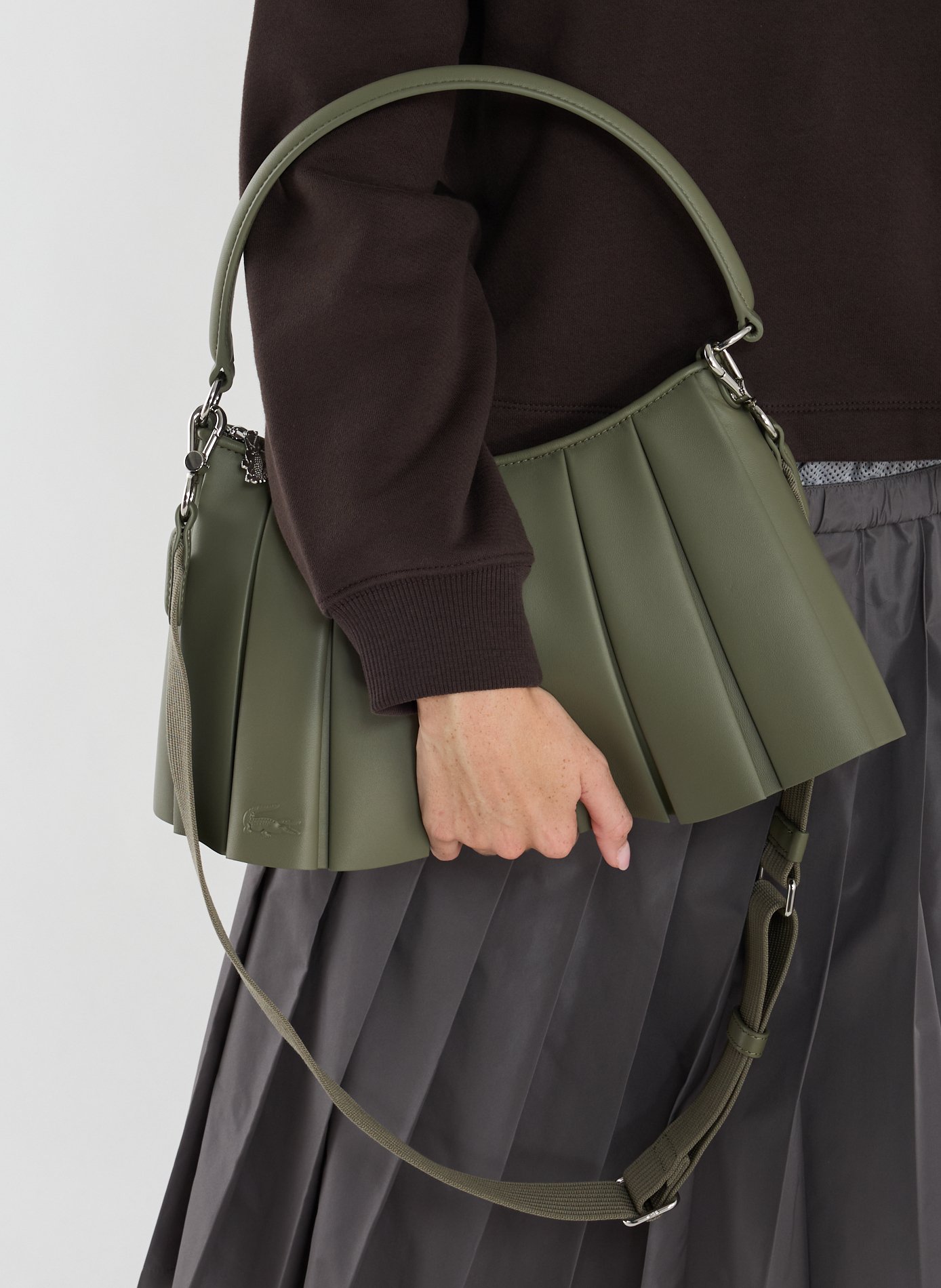 Sac moyen Lenglen plissé en cuir LACOSTE Kaki