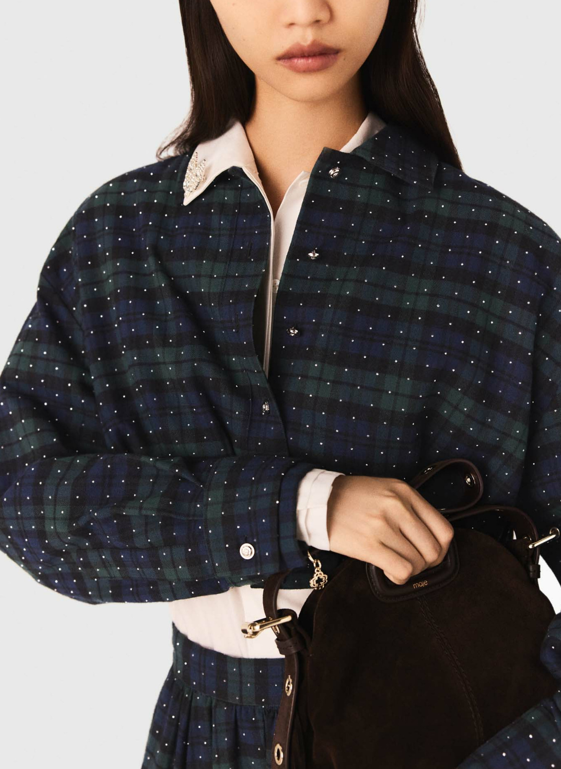 Chemise courte imprimée à strass MAJE Bleu