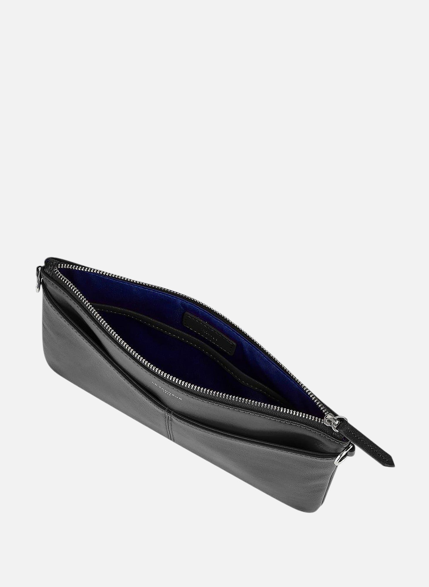 Sac pochette zippée avec bandoulière amovible charlotte en cuir lisse Noir