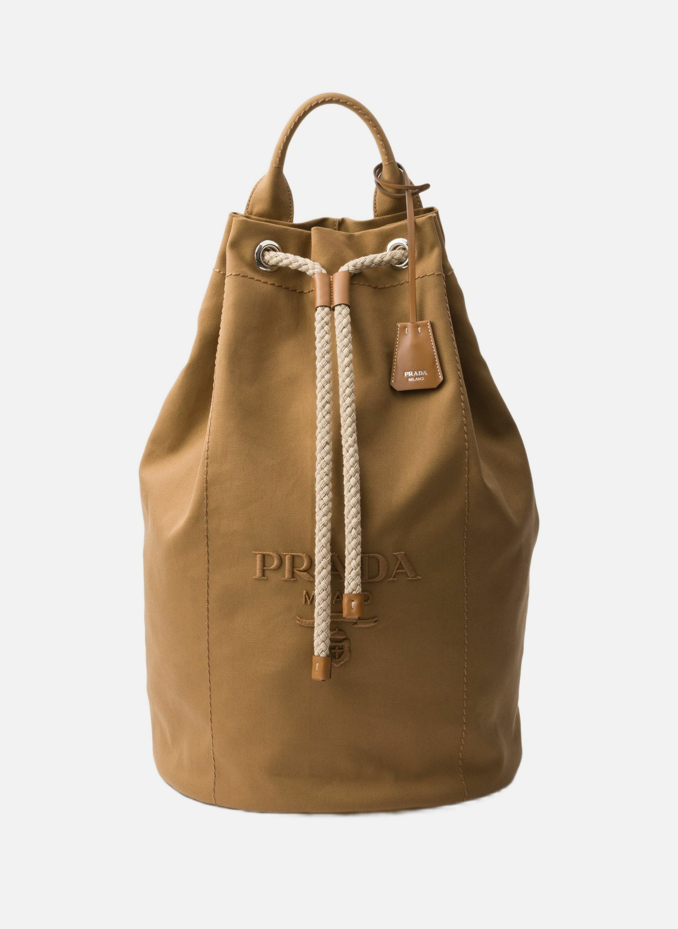 Sac de sport en toile avec cordon de serrage PRADA Marron